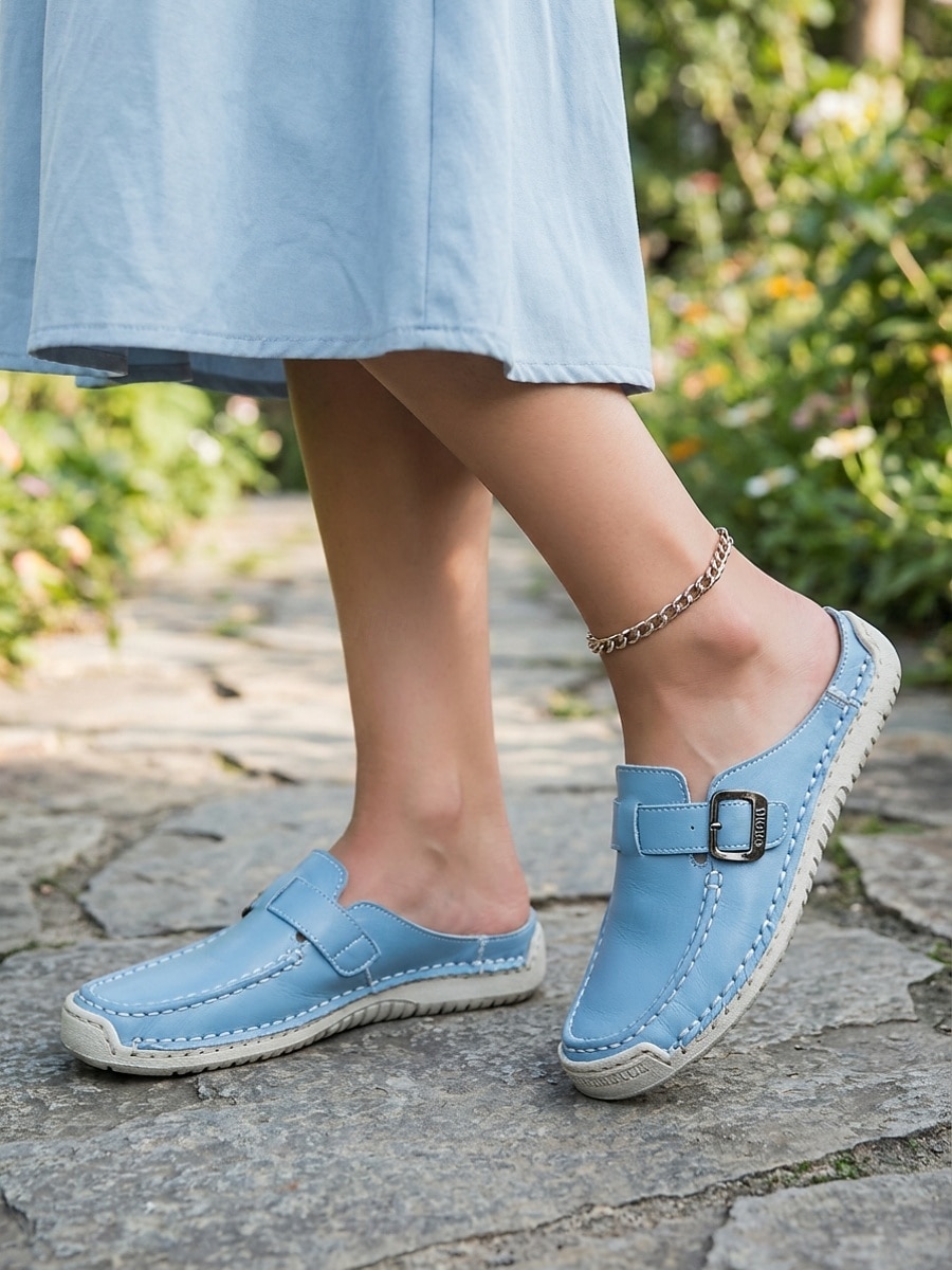 Women's Blue Comfort Mules with Arch Support - Lightweight All-Day Comfort Buckle Backless Shoes with Non-Slip Stitched Sole for Walking, Travel & Casual Wear 2026 - $42.99 –P1