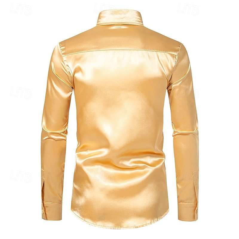 Men's Shirt Satin Shirt Dress Shirt Button Up Shirt Prom Shirt Gradient Wedding Formal Blue Silver Black Yellow Long Sleeve Turndown Spring All Seasons Clothing Apparel Plain 2026 - $24.99 –P9