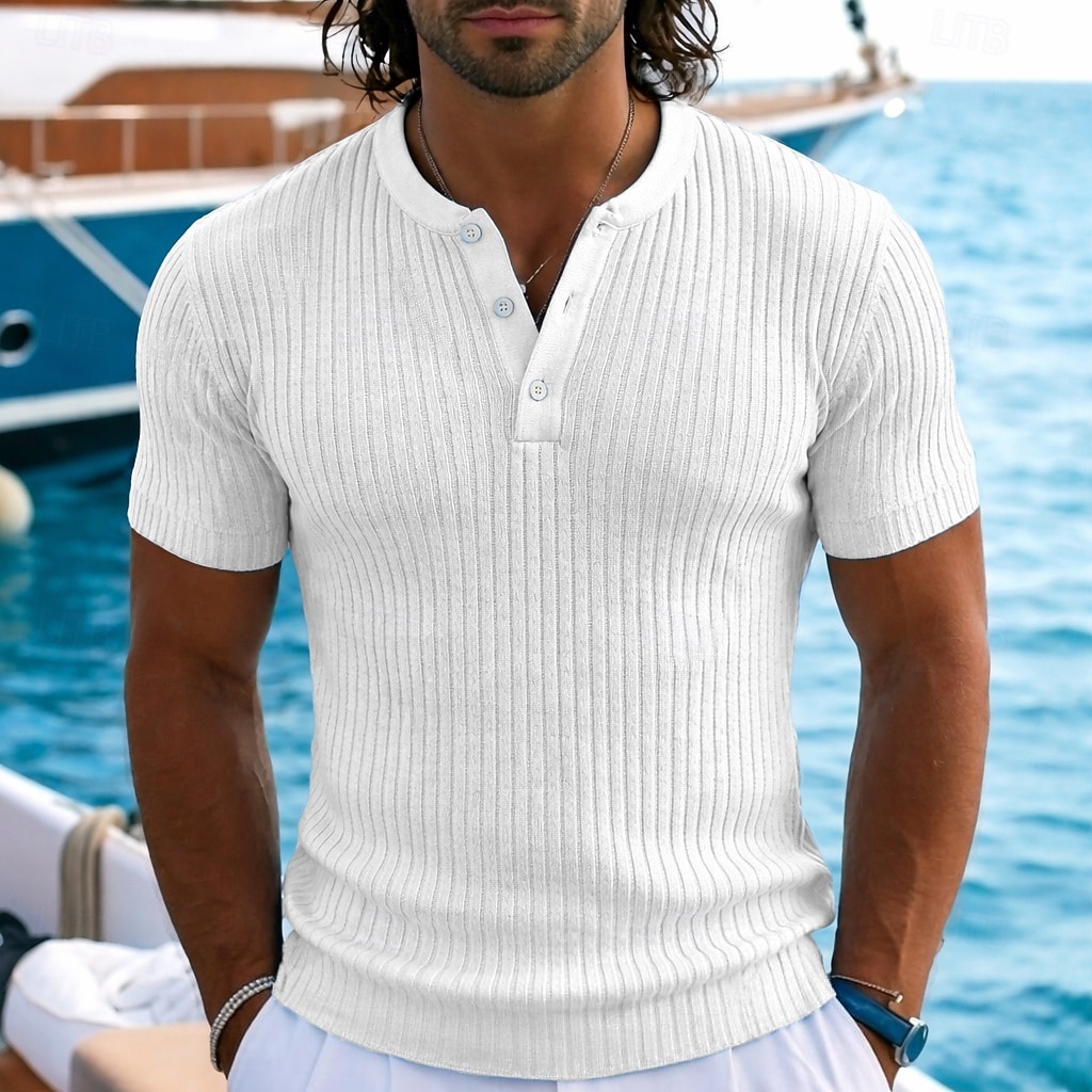 Homens T-shirt Manga Curta Côr Sólida Moda Designer Casual Patchwork Bloco de cor Bolso Com Zíper Estacionar Meio Zíper Henley Casual Diário Ao ar livre Verão Branco Cinzento Vinho Camiseta Henley de 2026 por $24.99 –P1