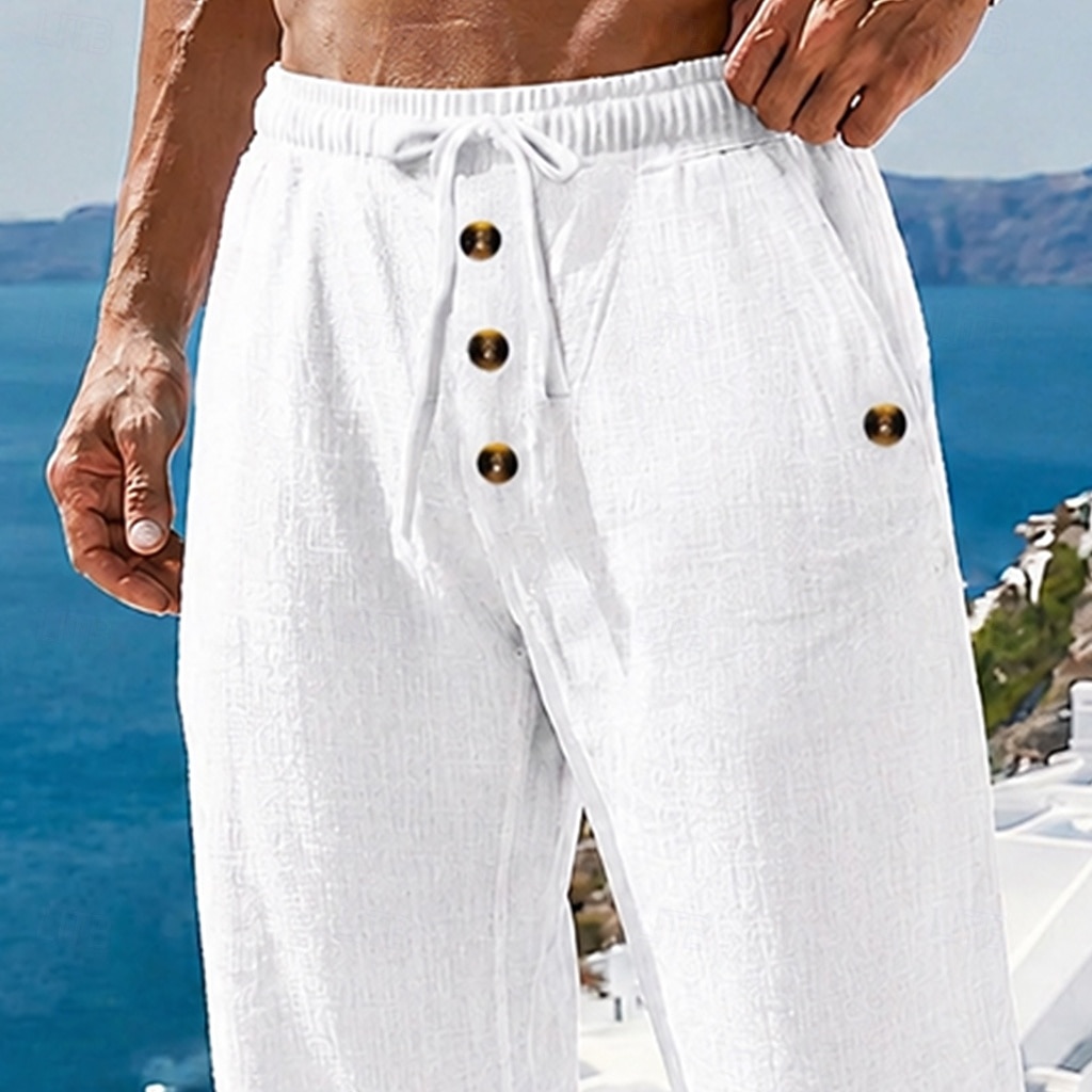 Per uomo Pantaloni in cotone e lino Pantaloni Pantaloni Estivi Pantaloni Larghi Pantaloni da Spiaggia Coulisse Elastico in vita Tinta unica Semplice Comodità Traspirante Lunghezza intera Casuale del 2026 a $21.99 –P3