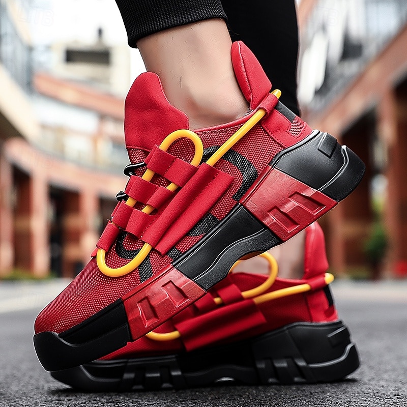 Men's Red Athletic Sneakers, Lace-Up Sport Running Shoes, Bold Colorblock Training Shoes for Gym, Streetwear, Outdoor 2026 - $42.99 –P3