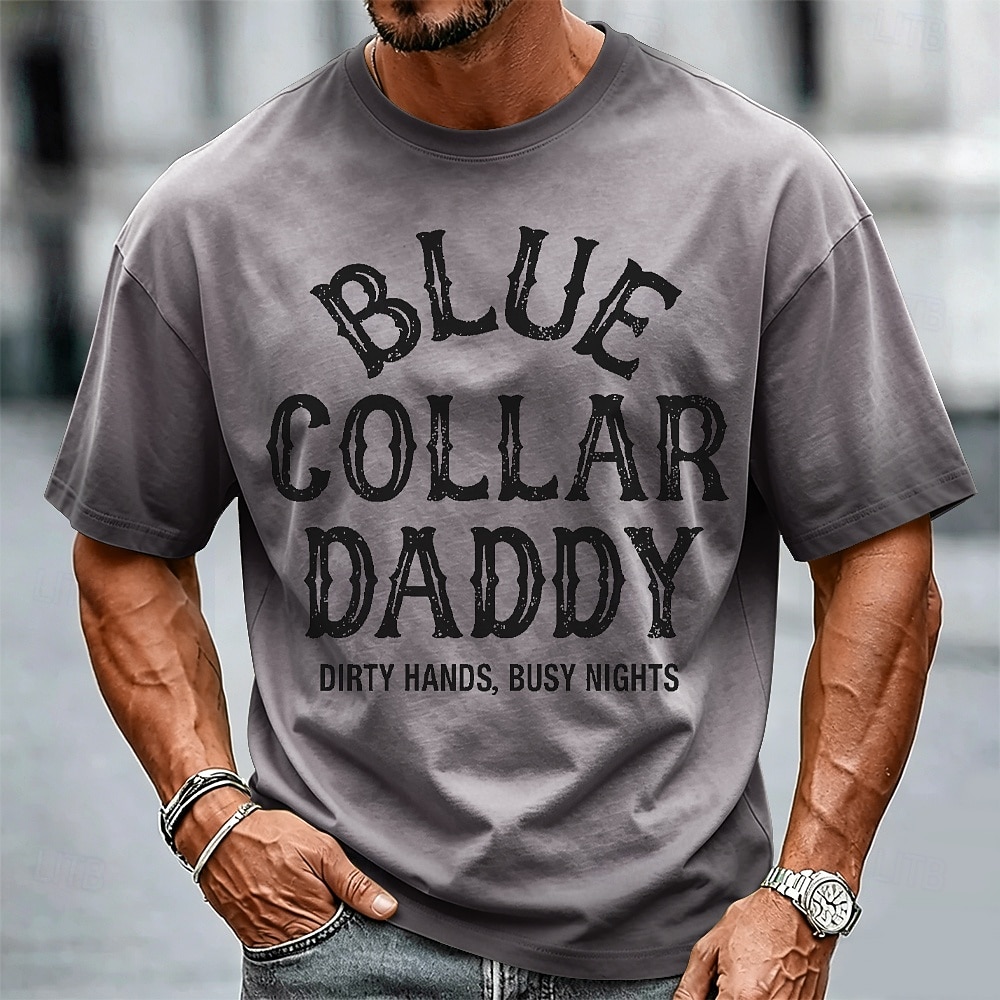 Men's Blue Collar Daddy Dirty Hands Busy Nights Cotton Acid Wash Shirt Heavyweight T-shirt Short Sleeve T shirt DTG Crew Neck Shirt Fashion Daily Street Holiday Clothing 2026 - $27.99 –P4