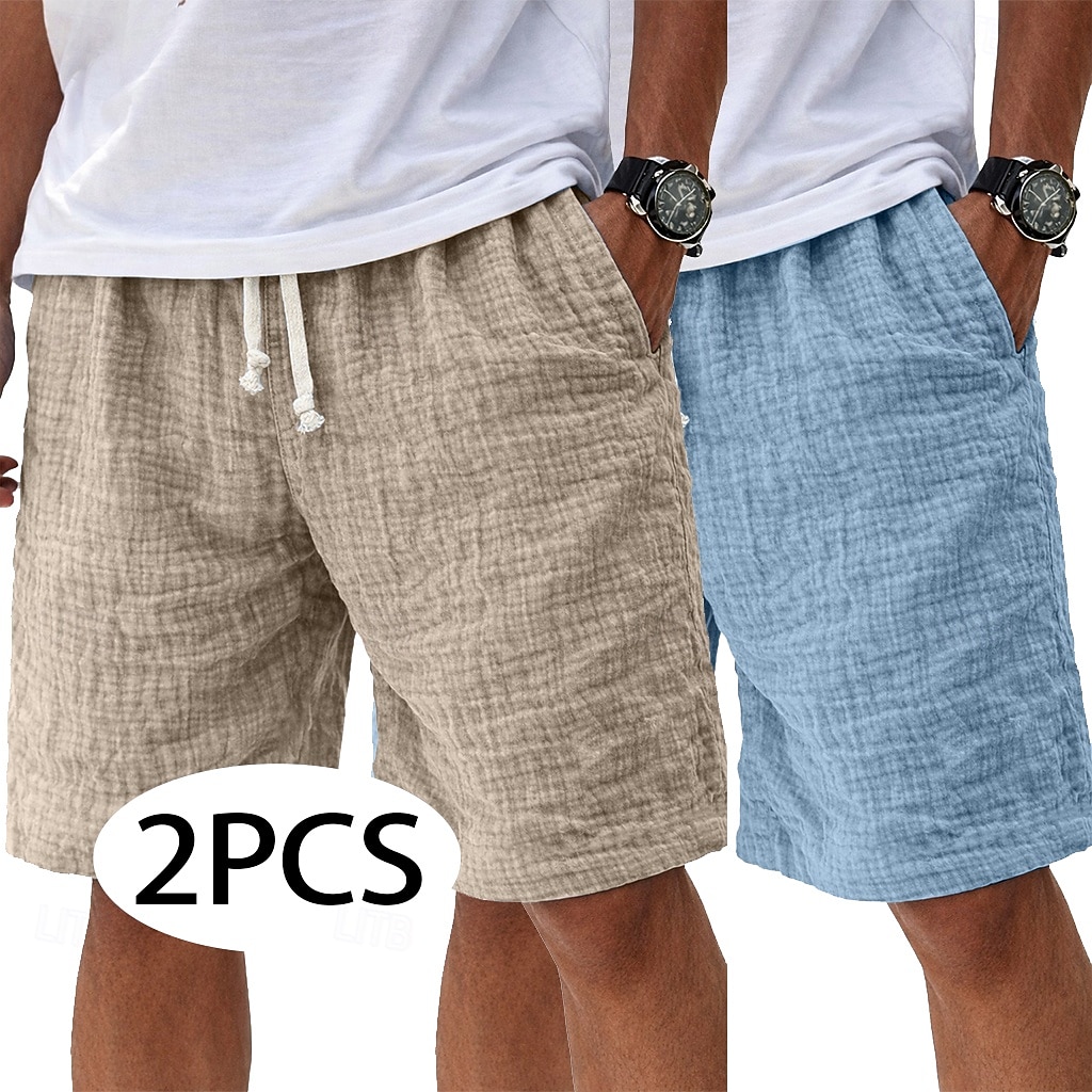 Per uomo Shorts Shorts di Lino Pantaloncini Estivi Shorts da Spiaggia Pantaloncini casual Coulisse Elastico in vita Tinta unica Testurizzato Leggero Traspirante Lunghezza al ginocchio Quotidiano del 2026 a $35.99 –P6
