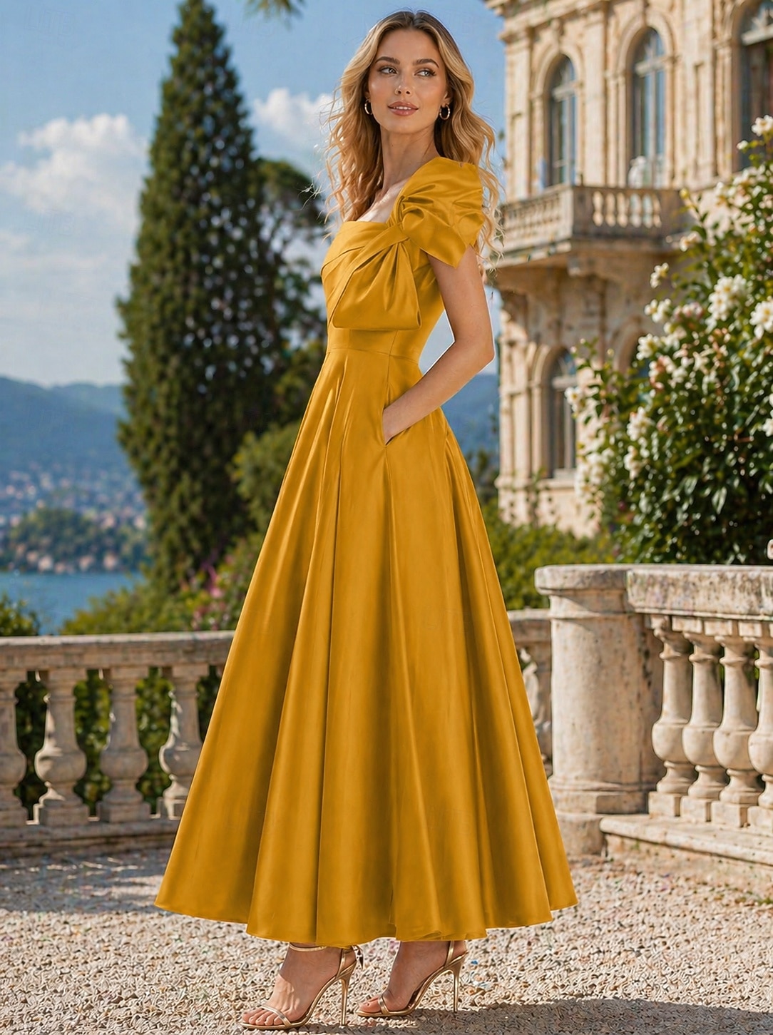 A-Line Ankle Length Cocktail Dresses Party Dresses Elegant Silky Short Sleeve One Shoulder Wedding Formal Pink Dress Satin with Bow(s) 2026 - $149.99 –P3
