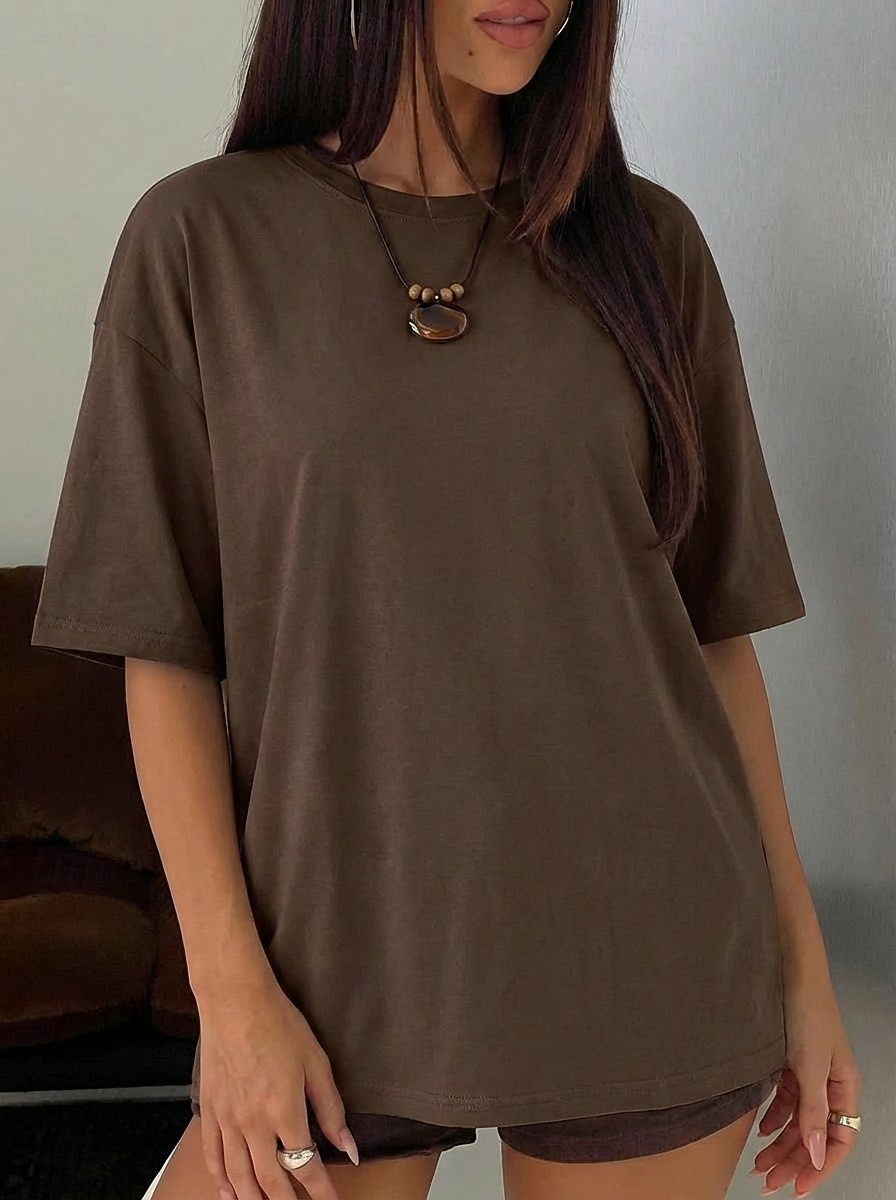 Women's T Shirt Tee Top Solid Color Stylish Classic Casual Half Sleeve Crew Neck Regular Tops Daily Sports Going out Black White Pink Light Brown Coffee Summer Spring 2026 - $19.99 –P1
