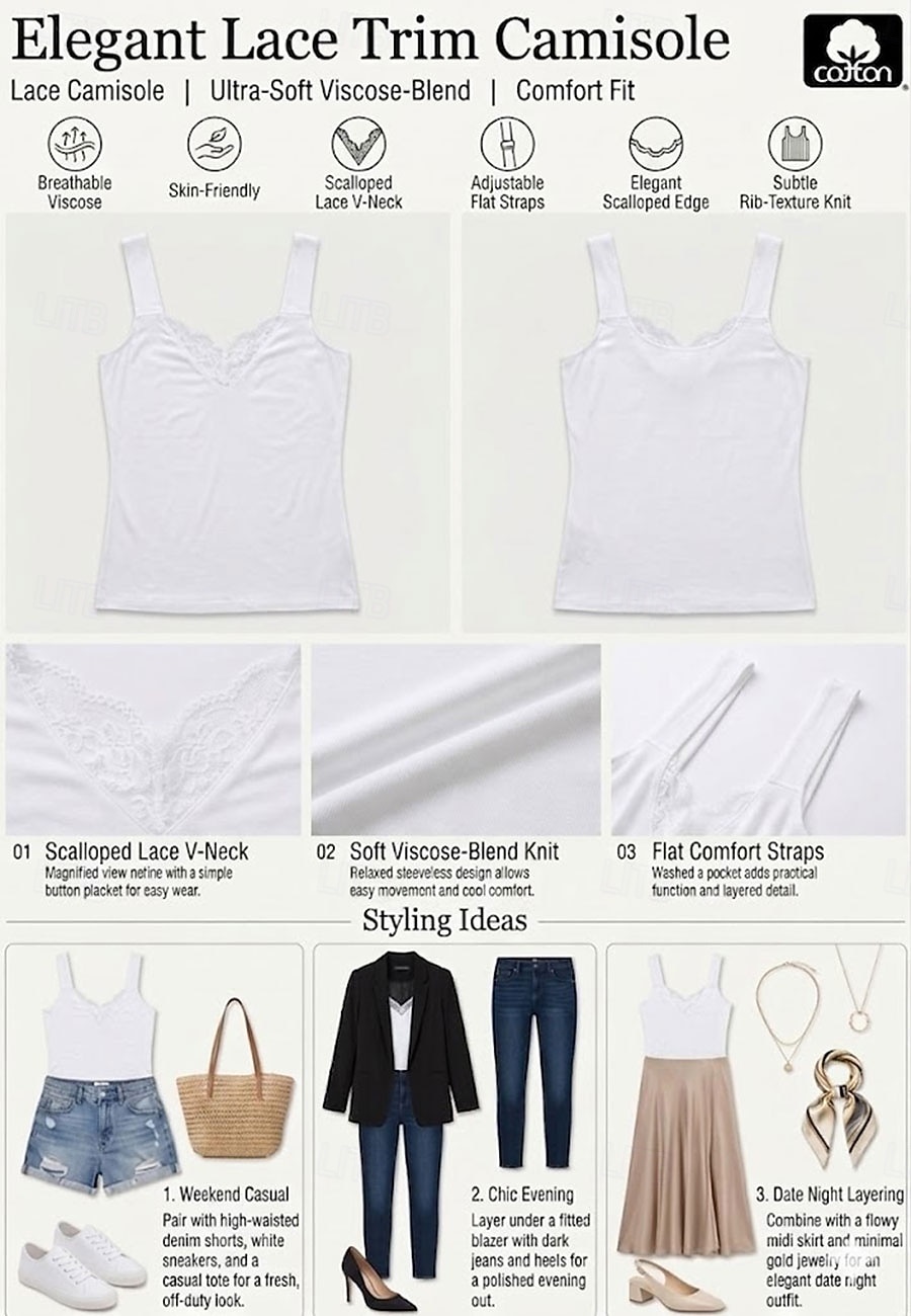 Women's Camisole Tank Top Going Out Tops Camis Concert Tops Black White Blue Plain Patchwork Lace Trims Sleeveless Party Daily Basic Sexy Sweetheart Regular S 2026 - $12.99 –P2