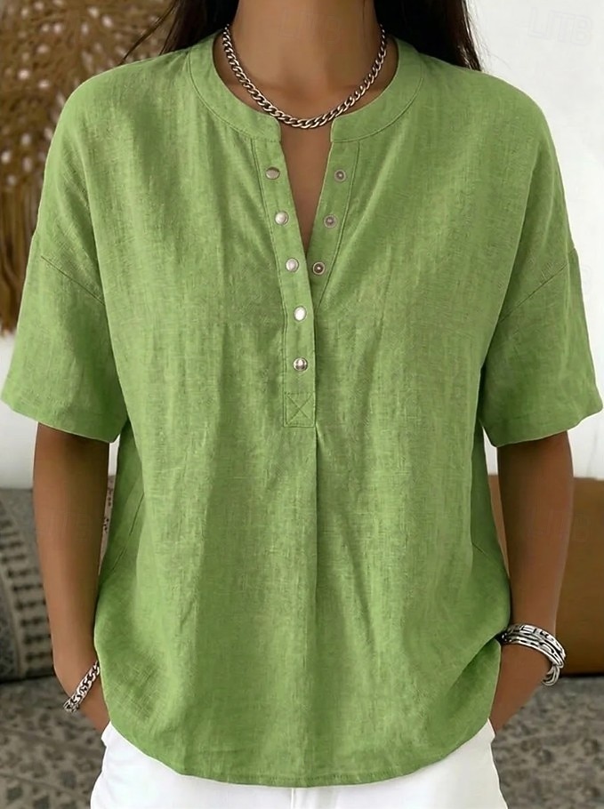 Mujer Camisa Color sólido Plano Elegante Diario Clásico Sin Mangas Tops largos Casual Azul Piscina Negro Amarillo Verde Trébol Caqui Verano Primavera 2026 - $26.99 –P5
