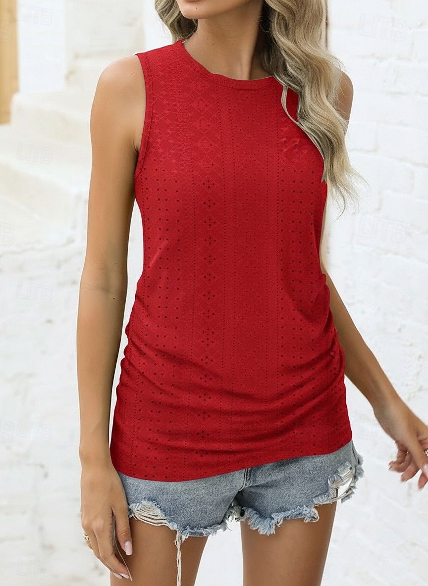 Femmes Débardeur T-shirt sans manches T-shirt Œillet Couleur Unie Mode Classique Occasionnel Sans manches Col ras du cou Hauts Réguliers Quotidien Sortir Week-end Blanche Jaune Rouge Bleu Roi Ét de 2026 ? $19.99 –P4