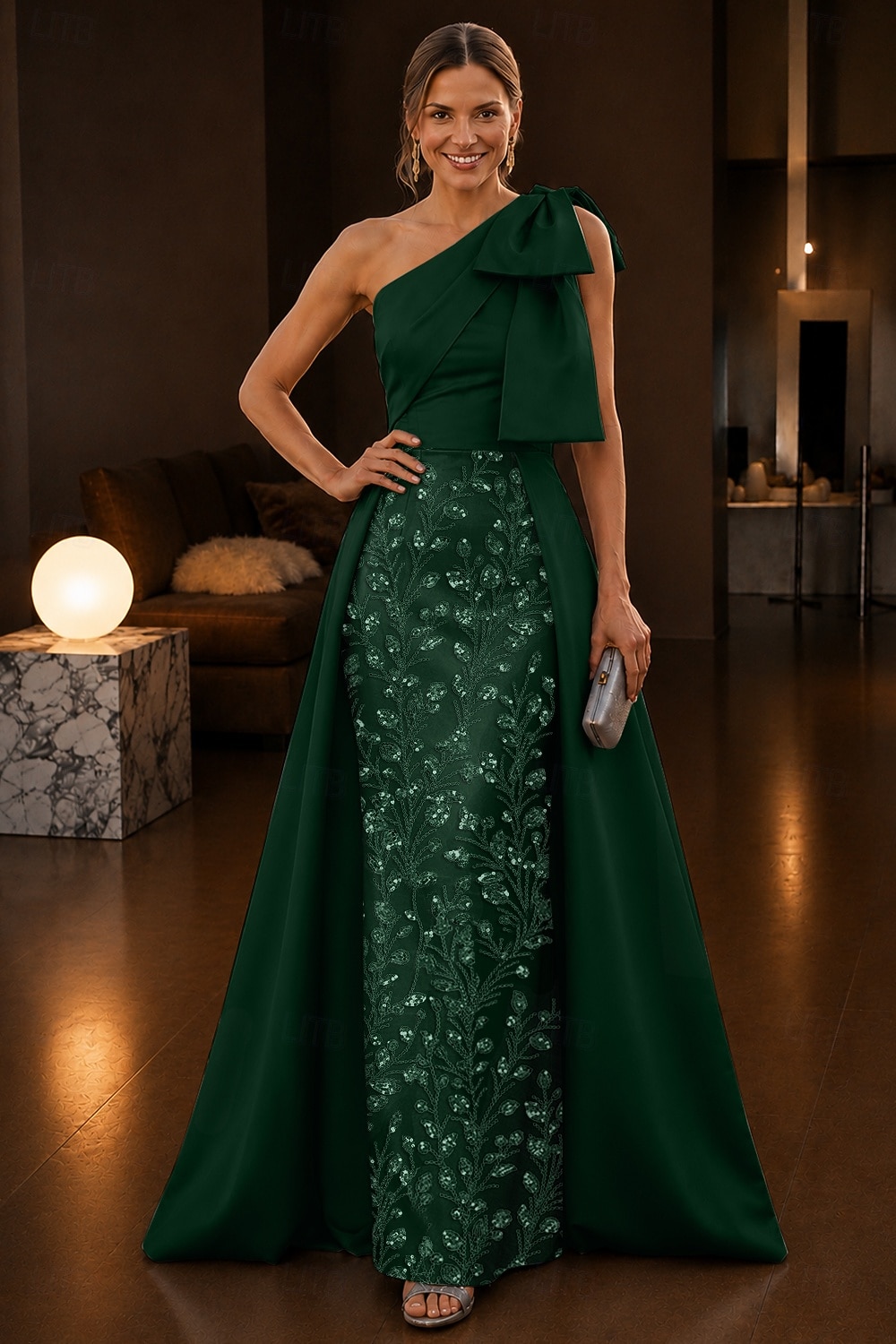 Linea ad A Lunghezza al pavimento Abito da Sera Abito formale Elegante Brillanti Floreale Senza Maniche Monospalla Festa in giardino Matrimonio Raso Tulle con Fiocco/Fiocchi Perline ricamate del 2026 a $171.99 –P5
