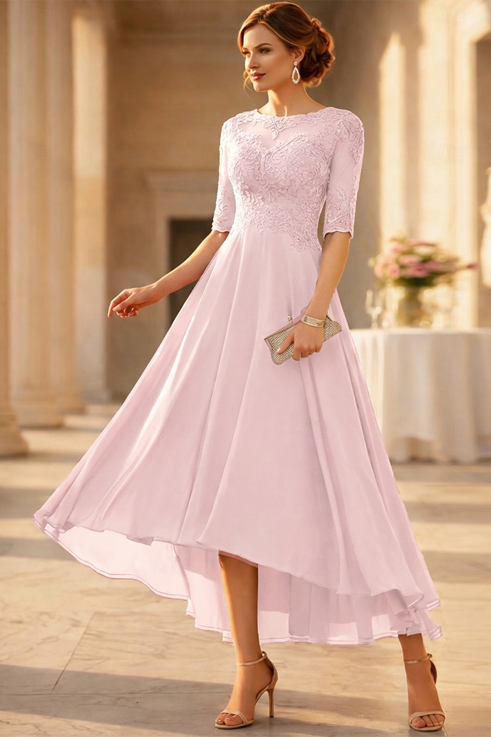 Linea ad A Lunghezza alla caviglia Vestito da Festa Abito da Cocktail Abito da invitata a nozze Abito da cerimonia per signora Mezza Manica Girocollo Elegante Ospite di nozze Ricevimento di del 2026 a $172.99 –P5