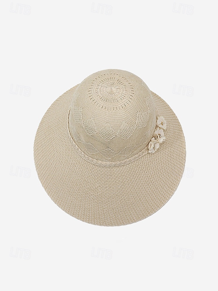 Chapéu de sol feminino boho de palha - chapéu de praia de verão com aba larga e decoração de flor 3D, fedora respirável em poliéster trançado para férias e uso casual diário. &Proteção solar, várias de 2026 por $11.99 –P9