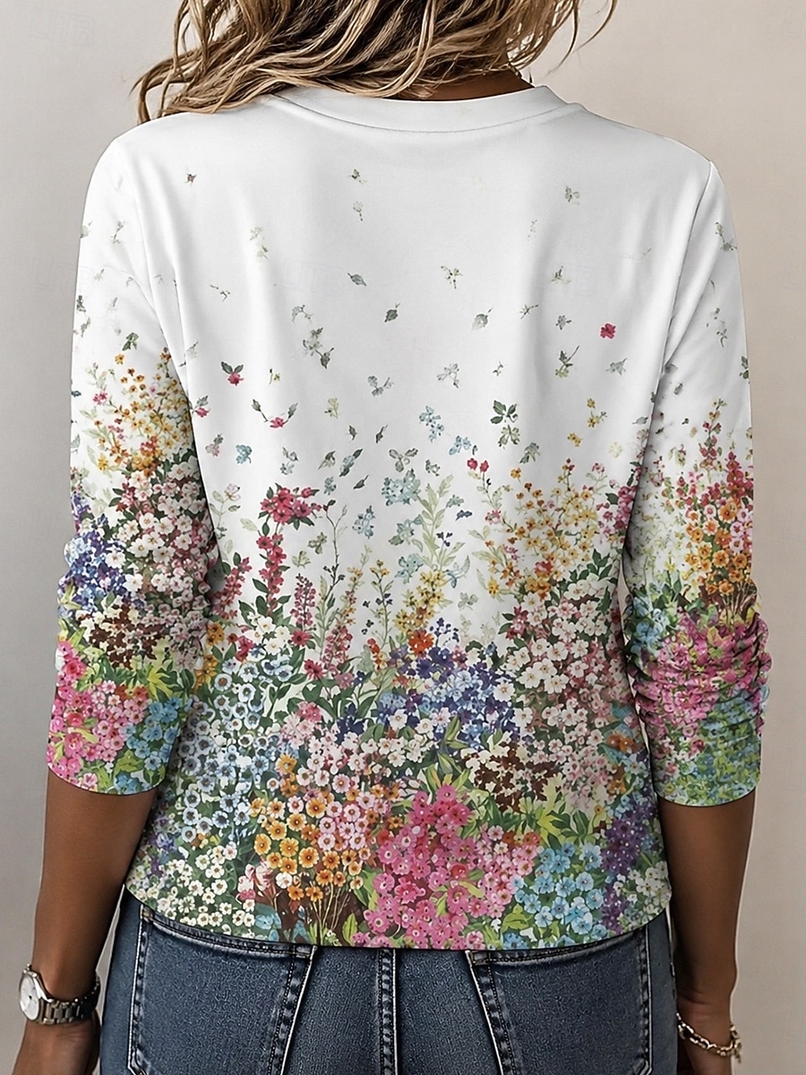 Ostern Damen T Shirt Druck Blumen Grafik Pflanzen Stilvoll Klassisch Modern Langarm Rundhalsausschnitt Rundhals Normale Oberteile Lässig Täglich Wochenende Weiß Leicht Rosa Grün Beige Sommer Frühling 2026 - $24.99 –P5