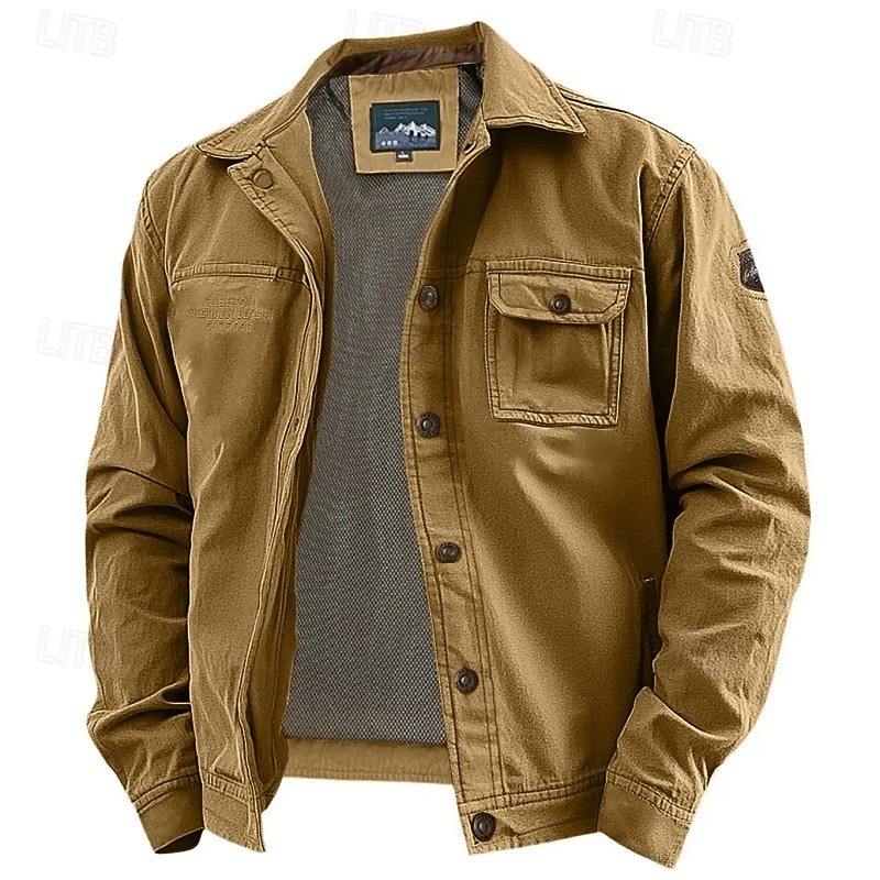 Men's Lightweight Jacket Cargo Jacket Casual Jacket Daily Vacation Wearable Pocket Spring Fall Plain Fashion Classic Lapel Regular Navy Blue Khaki Army Green Jacket 2026 - $46.99 –P3