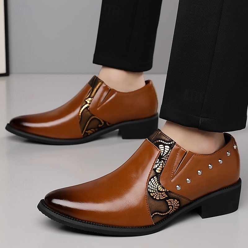Men's Brown Side-Cut Derby Shoes Stud Detail Fashion Dress Shoes Elegant Statement Gentleman Footwear for Weddings, Banquets, Parties and Evening Occasion Wear 2026 - $46.99 –P4