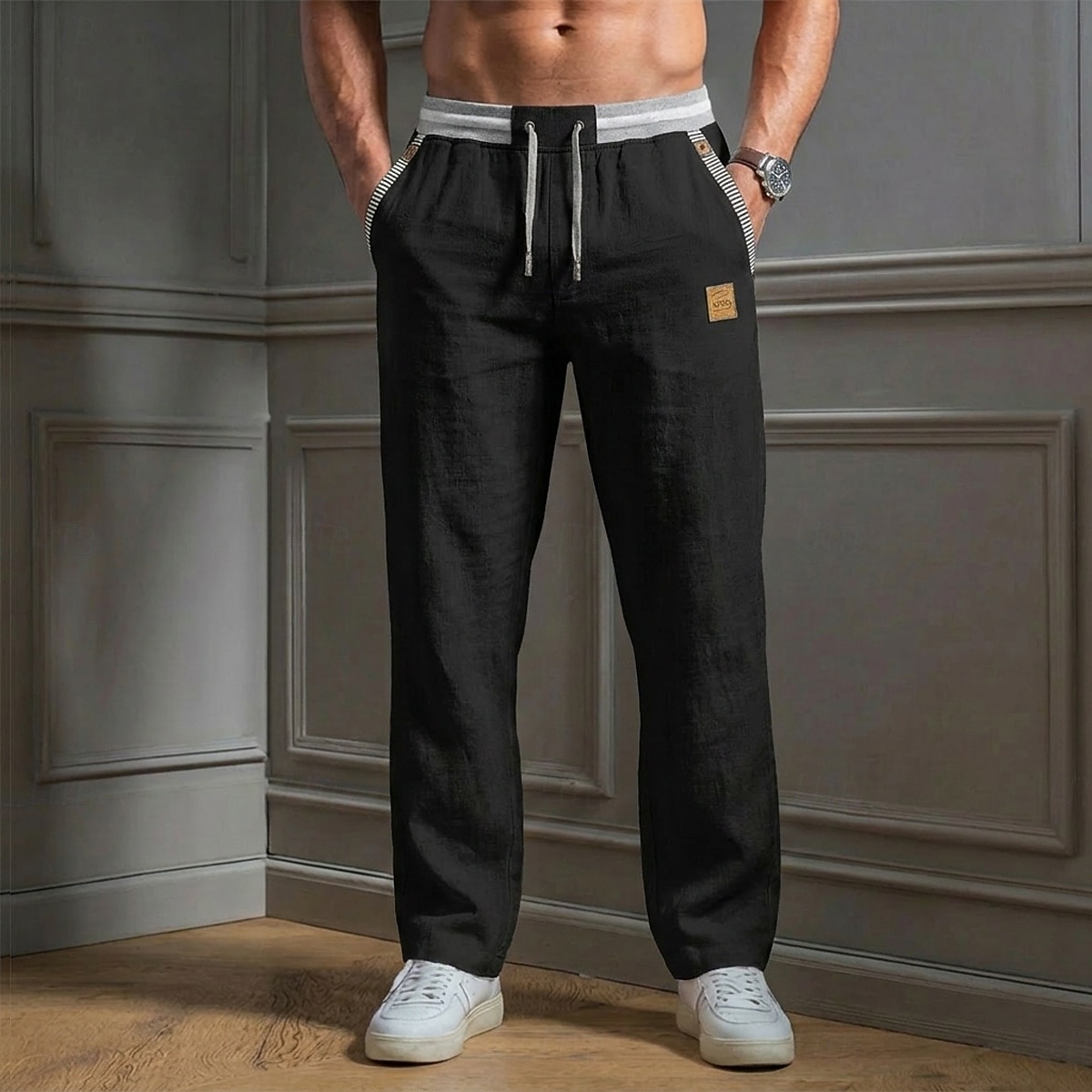 Hombre Pantalones de lino Pantalones Pantalones de verano Correa Cintura elástica Pierna recta Plano Comodidad Transpirable Longitud total Casual Diario Playa Vacaciones Moda Azul Piscina Caqui Rígido 2026 - $23.99 –P11
