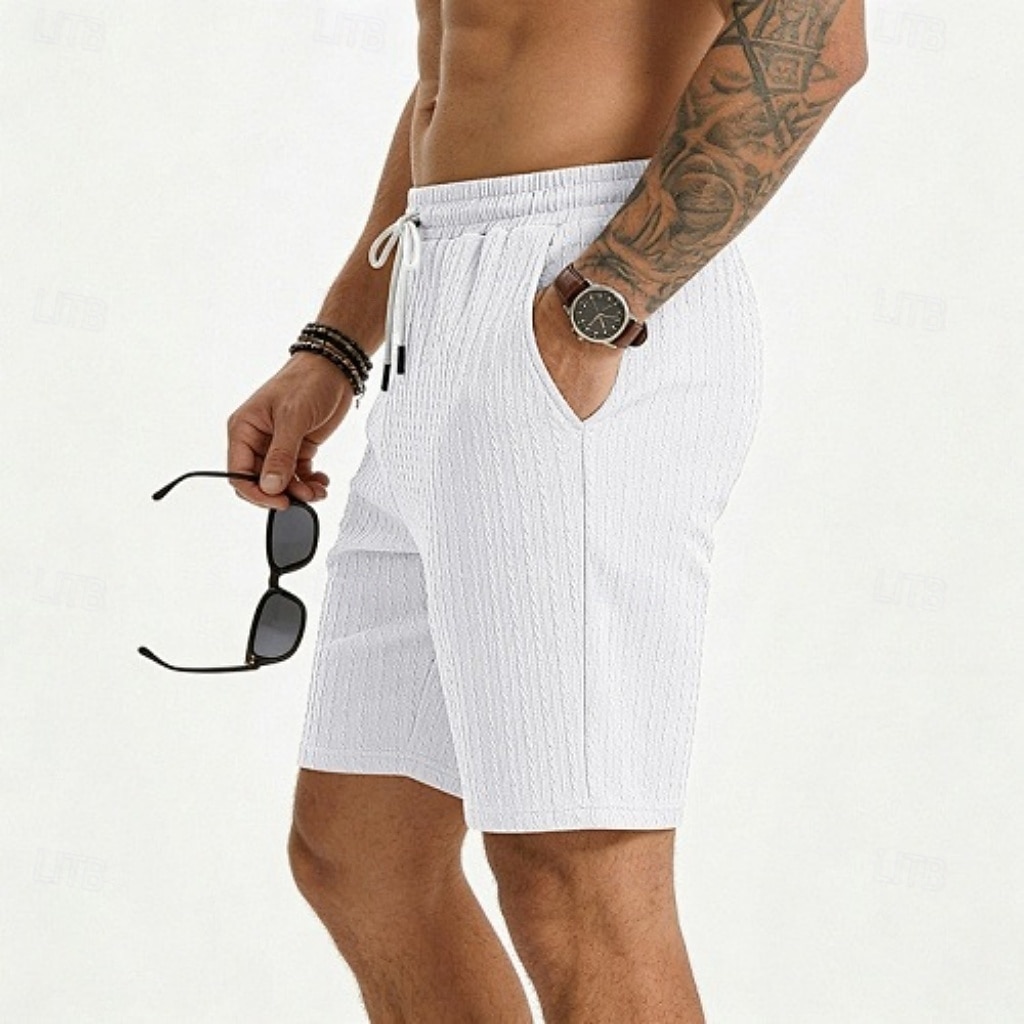 Men's Shorts Summer Shorts Beach Shorts Casual Shorts Jacquard Pocket Elastic Waist Plain Comfort Breathable Knee Length Outdoor Beach Vacation Vacation Fashion Khaki Black Micro-elastic 2026 - $21.99 –P4