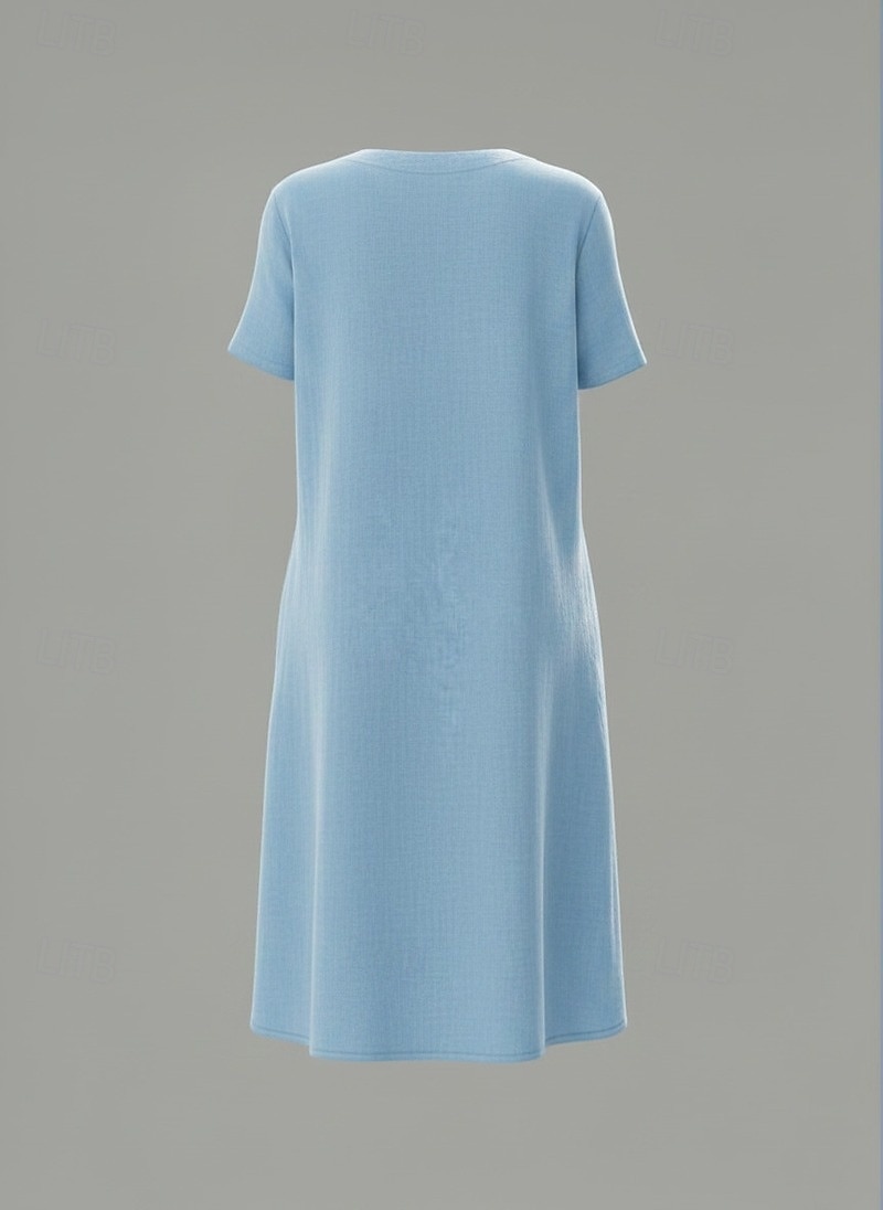 Damskie Sukienka do kolan Sukienki z bawełny i lnu Letnie sukienki Podstawowy Klasyczny Codzienny Urlop Regularny Równina Krótki rękaw W serek Żółty Błękit nieba Zielony Lato Wiosna 2026 - $31.99 –P6