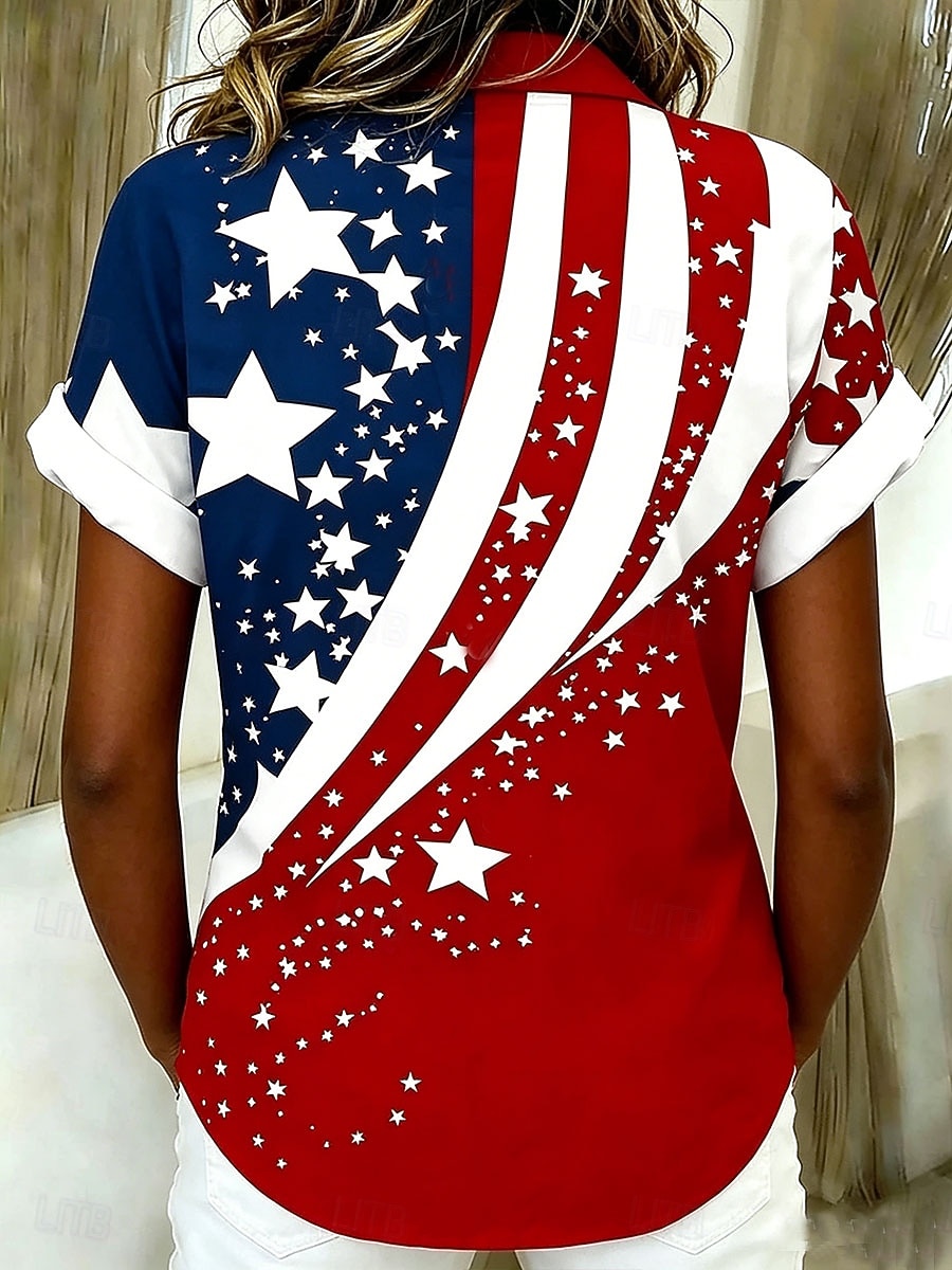 American Independence Day Women's Shirt Short Sleeve Graphic Flag Vintage Stylish Casual Shirt Collar Regular Tops Daily White Red Summer Spring 2026 - $11.49 –P2