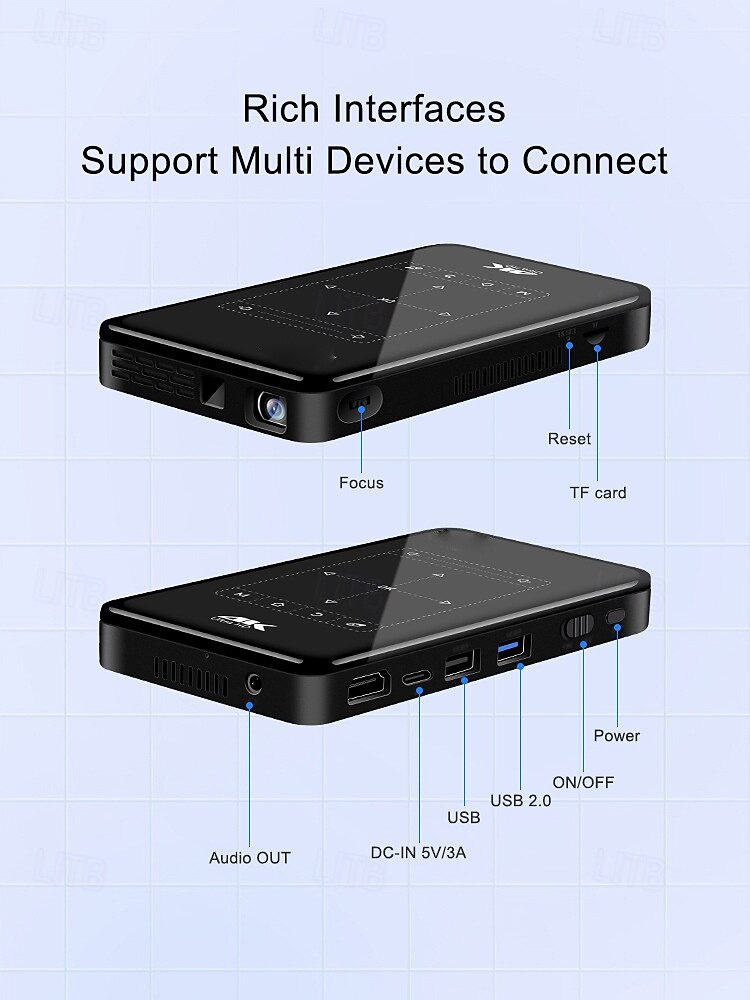 Умный мини-проектор DLP с Wi-Fi 5G и Bluetooth, портативный карманный проектор с поддержкой декодирования 4K, коррекцией трапецеидальных искажений, ручной фокусировкой, сенсорным управлением, проектор 2026 - MXN $7729.38 –P15