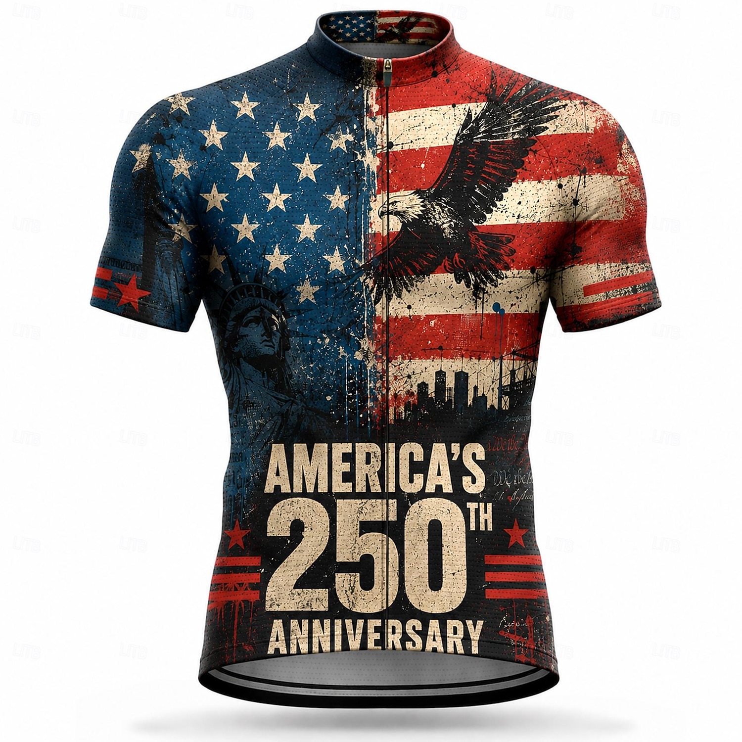 America's 250th Anniversary Men's Rash Guard Cycling Jersey American US Flag Eagle Short Sleeve Bike Jersey Top with 3 Rear Pockets UV Resistant Quick Dry With Pockets Front Zipper Sports Blue 2026 - $28.99 –P1