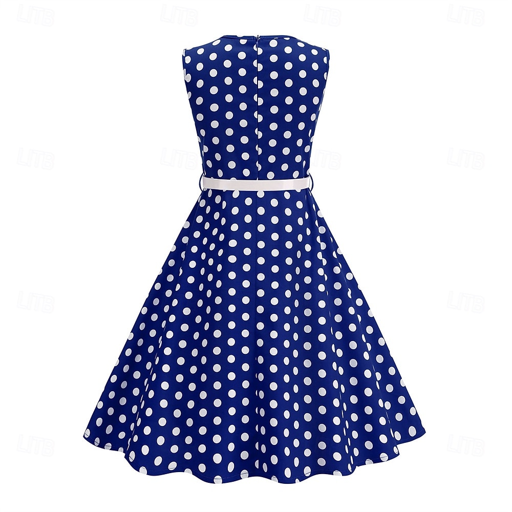 1950s Retro Vintage Rockabilly Tea Length Dress Swing Dress Flare Dress Sleeveless Polka dots Fit & Flare Fancy Dress Girls' Masquerade Tea Party Casual Daily Kid's Dress Belt Spring & Summer 2026 - $35.99 –P3