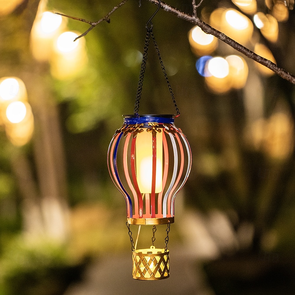 Outdoor Solar Hanging Lantern, Waterproof Metal Hot Air Balloon Decor with Flickering Flame LED, Patio Garden Porch Tree Balcony Fence Party Wedding Ambient Lighting 2026 - $23.99 –P14