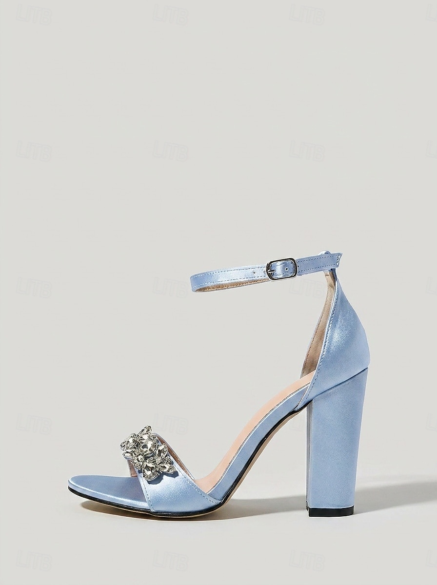 Sandali da donna azzurri con tacco alto - eleganti scarpe da invitata a matrimoni con decorazioni di strass per cerimonie in città del 2026 a $46.99 –P5