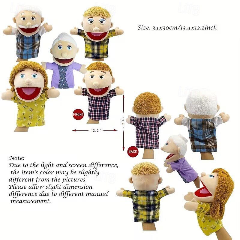 6pcs Family Hand Puppets Set, Soft Plush Human Puppets with Movable Mouths, Grandpa Grandma Dad Mom Son Daughter Puppets for Preschool Early Teaching, Role Play Storytelling for Toddlers Kids 2026 - $42.99 –P6