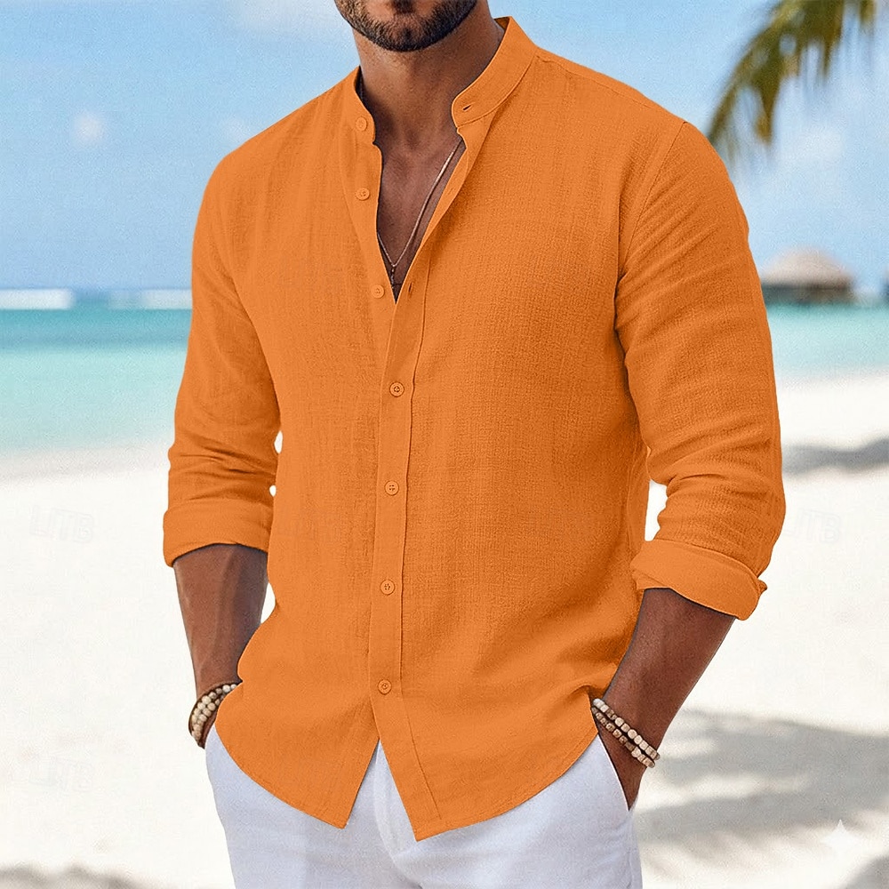 Per uomo Camicia Camicia Estiva Abbigliamento da spiaggia Camicia con Bottoni Semplice Casuale Vacanza Blu Nero Bianco Rosa Manica Lunga Collo alla coreana Primavera & Estate Estate Abbigliamento del 2026 a $25.99 –P7