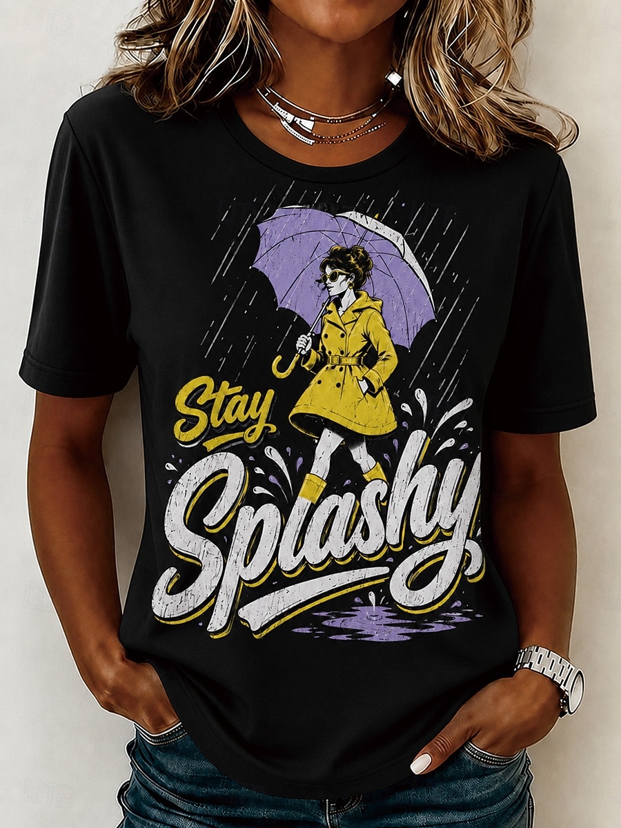 Women's T Shirt Print Graphic Fashion Stylish Classic Short Sleeve Crew Neck Round Neck Regular Tops Casual Daily Sports Blue Black White Summer Spring 2026 - $21.99 –P5