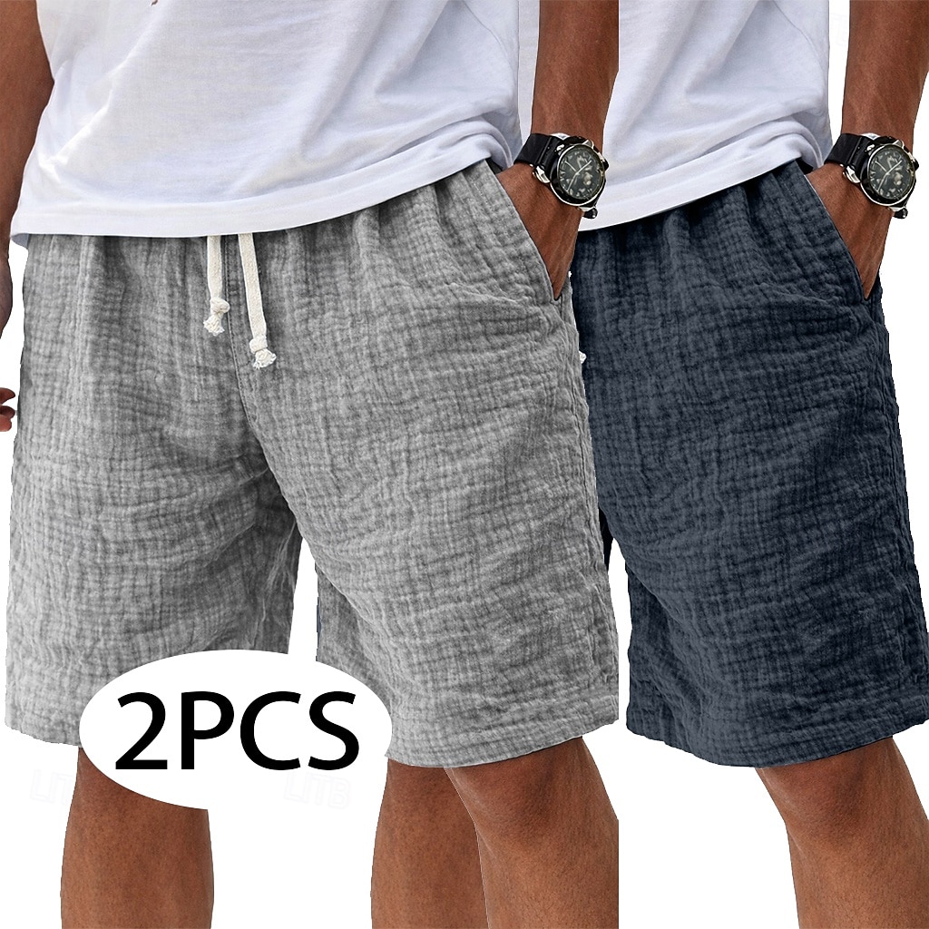 Per uomo Shorts Shorts di Lino Pantaloncini Estivi Shorts da Spiaggia Pantaloncini casual Coulisse Elastico in vita Tinta unica Testurizzato Leggero Traspirante Lunghezza al ginocchio Quotidiano del 2026 a $35.99 –P10