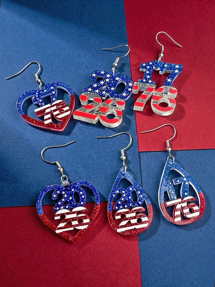 Women's Patriotic Acrylic Earrings 1776 2026 USA Flag Glitter Statement Earrings,Lightweight Red White Blue,Jewelry for Independence Day,America 250 Party,Multiple Styles 2026 - $7.99 –P4