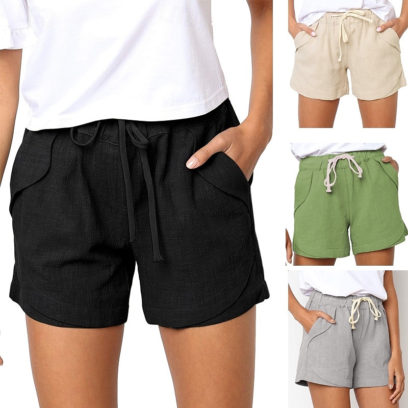 Women's Cotton Shorts Fashion Streetwear Casual Short High Waist Plain Pocket Elastic Waistband Comfy Comfort Soft Stretchy Outdoor Vacation Street Dark-Gray Apricot Khaki Black Summer Spring Loose 2026 - $18.99 –P1