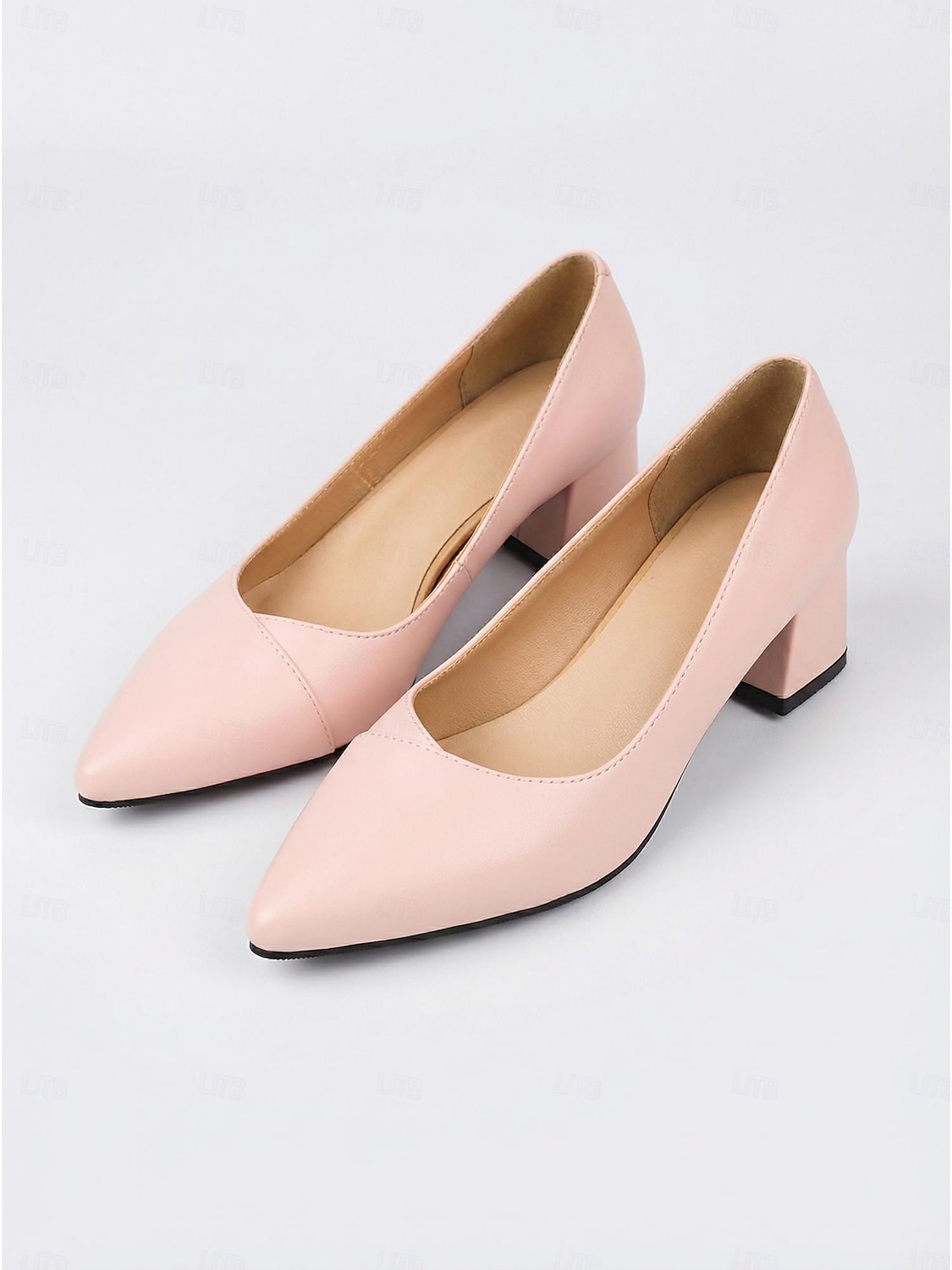 Women's Elegant Beige Pointed Toe Block Heels - Classic Professional Office Dress Shoes, Comfortable Chunky Low Heels for Career Wear 2026