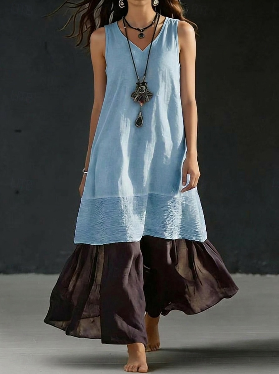 Women's Maxi Dress Casual Dress Vest Dress Summer Dress Basic Classic Daily Beach Vacation Loose Fit Plain Sleeveless V Neck Khaki White Pink Light Blue Summer Spring 2026 - $32.99 –P3