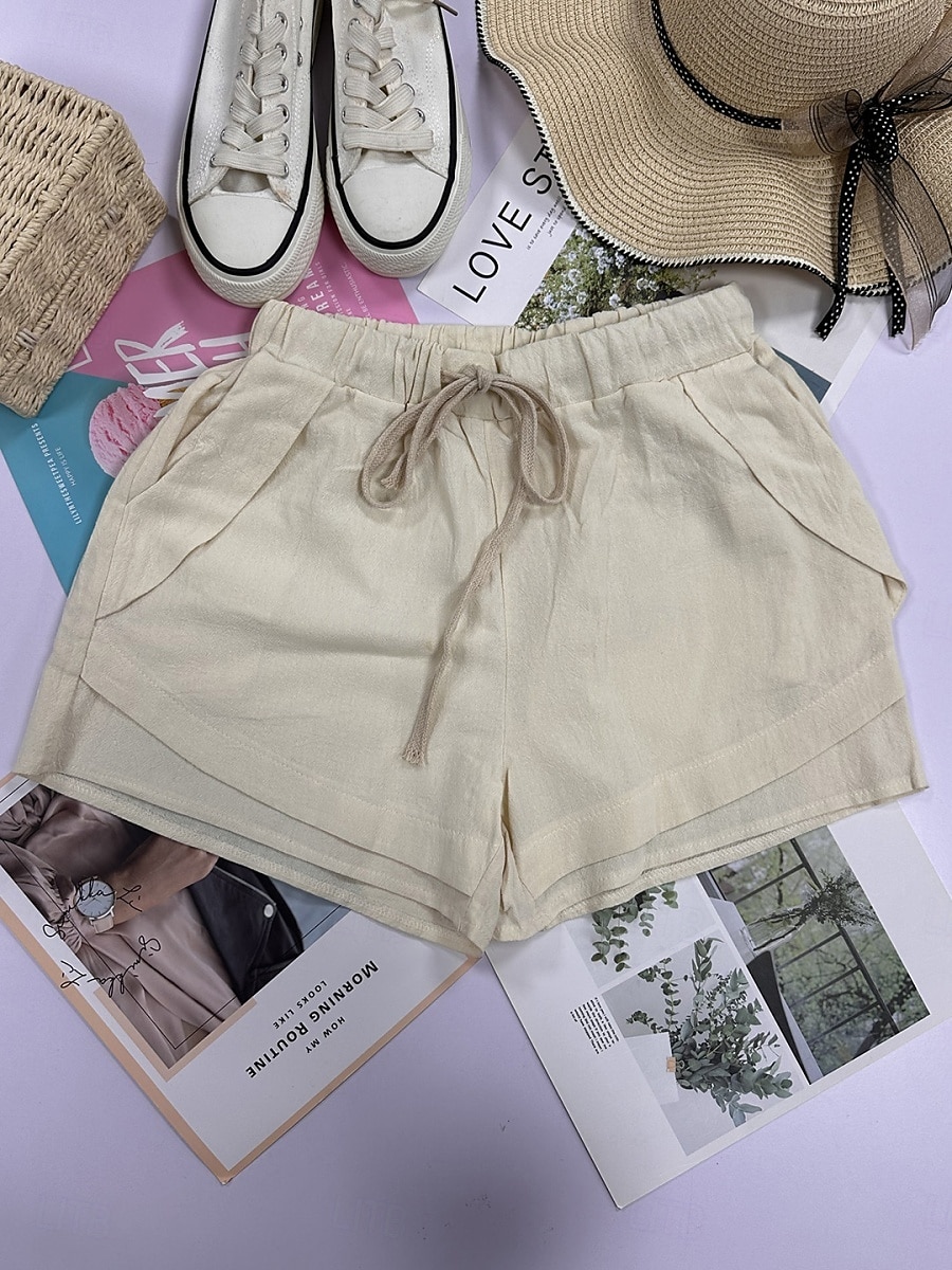 Women's Cotton Shorts Fashion Streetwear Casual Short High Waist Plain Pocket Elastic Waistband Comfy Comfort Soft Stretchy Outdoor Vacation Street Dark-Gray Apricot Khaki Black Summer Spring Loose 2026 - $18.99 –P2