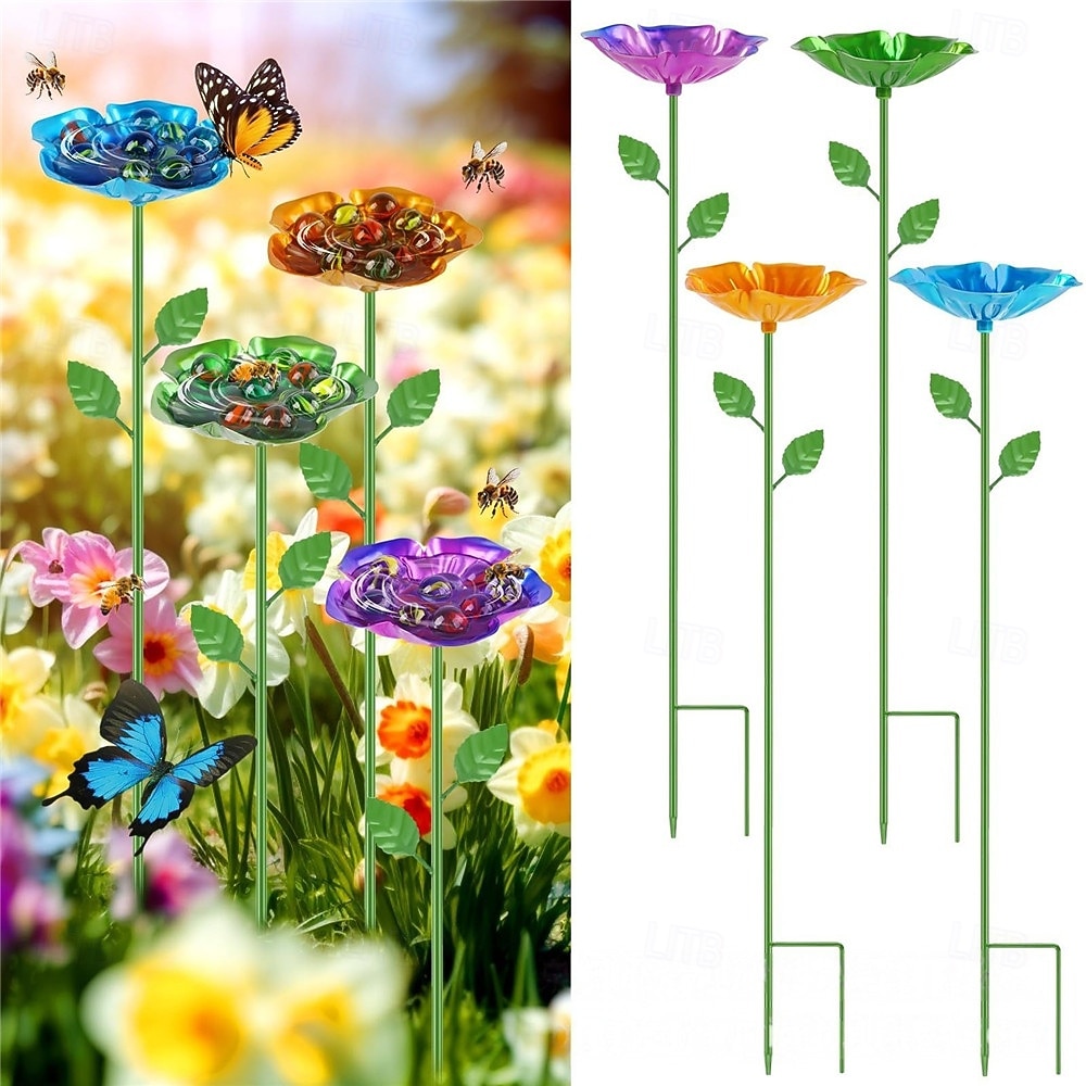 Venkovní napajecí stanice pro včely, včelí koupel do zahrady, kovové krmítko na vodu pro včely s květinovým vzorem, barevná motýlí včelí koupel pro venkovní zahradní dekoraci 2026 - $11.99 –P1