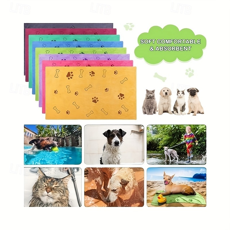 Quick-drying Pet Towels 4-pack, random colors, quick-drying, soft, absorbent polyester pet towels - bathing supplies for medium-sized dogs, paw print design. 2026 - $30.99 –P6