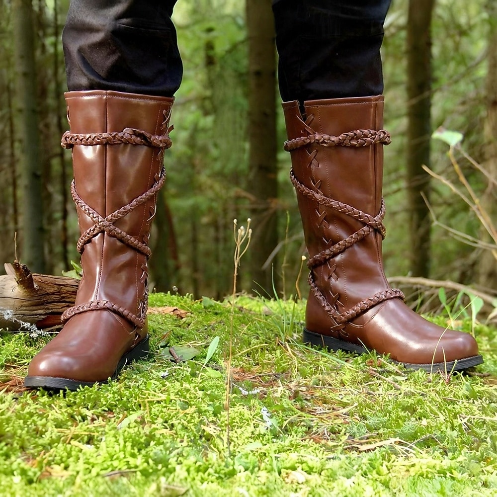 Medieval Renacimiento Zapatos Botas Botas hasta la rodilla Pirata Vikingo Cruzado Plano Disfraz Hombre Celta Pirata Víspera de Todos los Santos Mascarada Fiesta y Noche LARP Feria Ren Adultos Adulto 2026 - $58.99 –P3