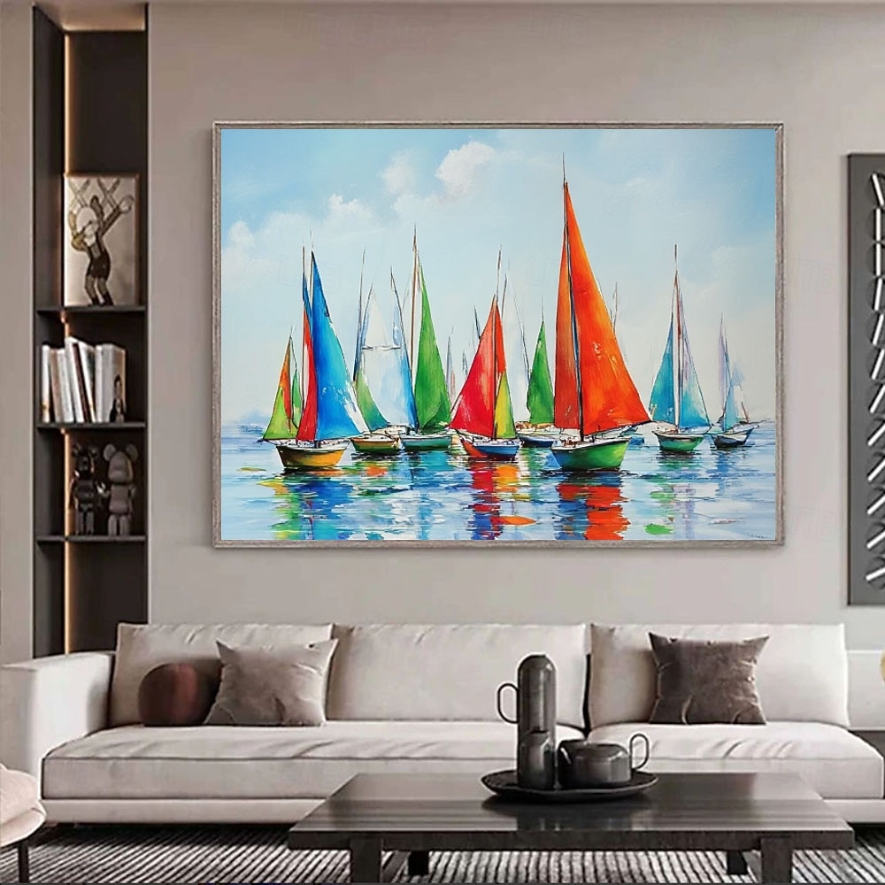 Hand-Painted Abstract Landscape Oil Painting Colorful Sailboat Modern Minimalist Wall Decor for Living Room Entryway Dining Room 2026 - $125.99 –P2