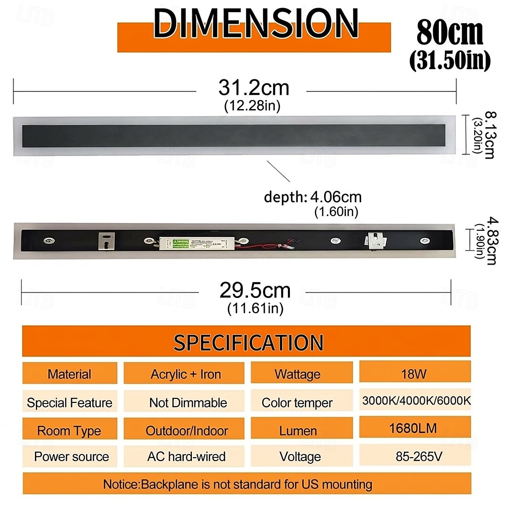 Aplica de perete LED modernă, impermeabilă, pentru exterior, cu lumină colorată de 15,7-70 inch, opțională, IP65, corp de iluminat din acril negru, elegantă, mată, AC85-265V 2026 - $71.99 –P2