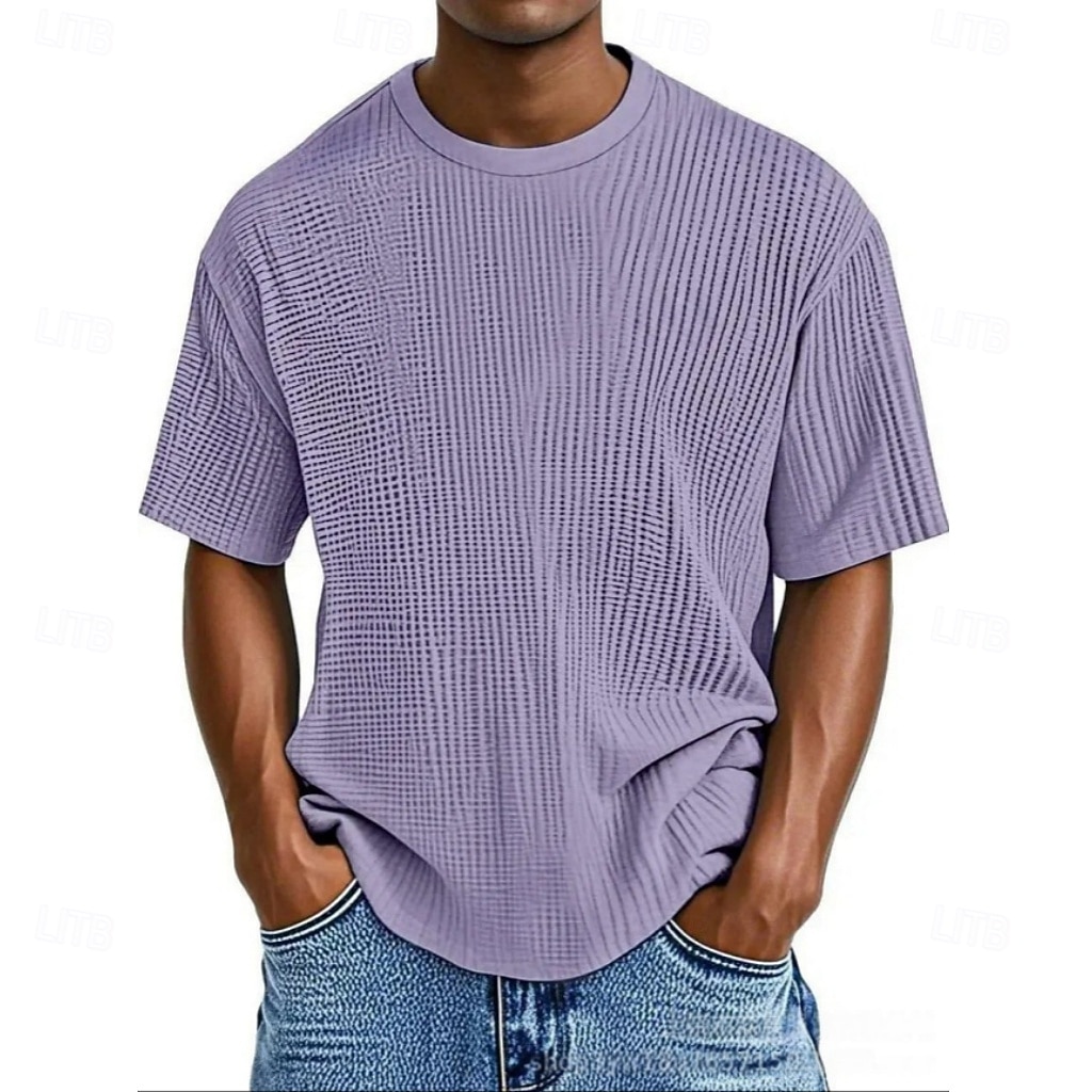Per uomo Maglietta Waffle Maglietta Camicia a Maniche Corte Manica Corta Girocollo Estate Primavera Tinta unica Streetwear Elegante Tempo libero Jacquard Quotidiano All'aperto Vacanza Bianco Nero del 2026 a $18.99 –P9