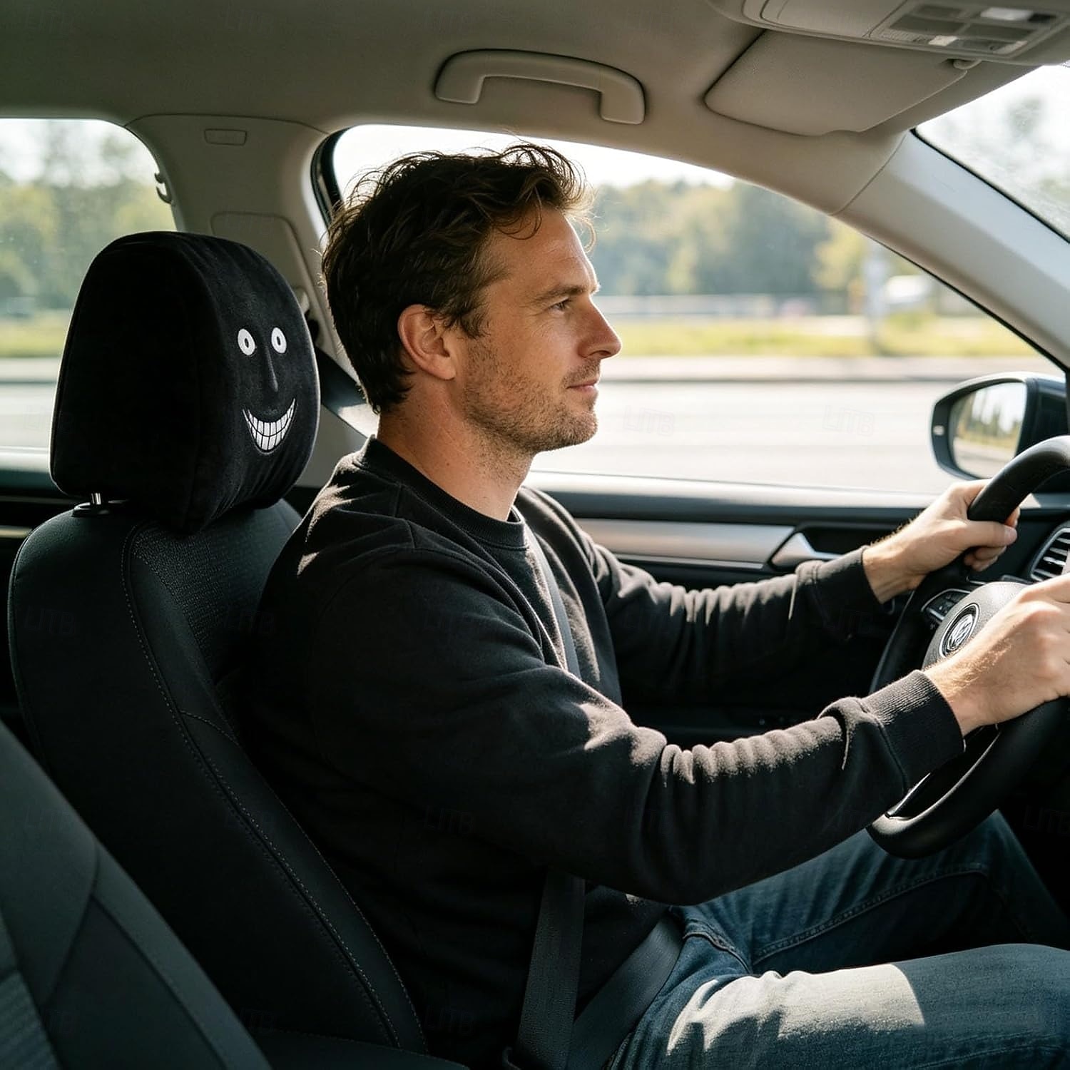 2/4 Stück lustige, gruselige Auto-Kopfstützenbezüge mit unheimlichem Gesichtsmotiv, ideal als Scherzartikel für die Vordersitze, Halloween- oder Gag-Geschenk, strapazierfähiger, dehnbarer Autositzbezug 2026 - $16.99 –P5