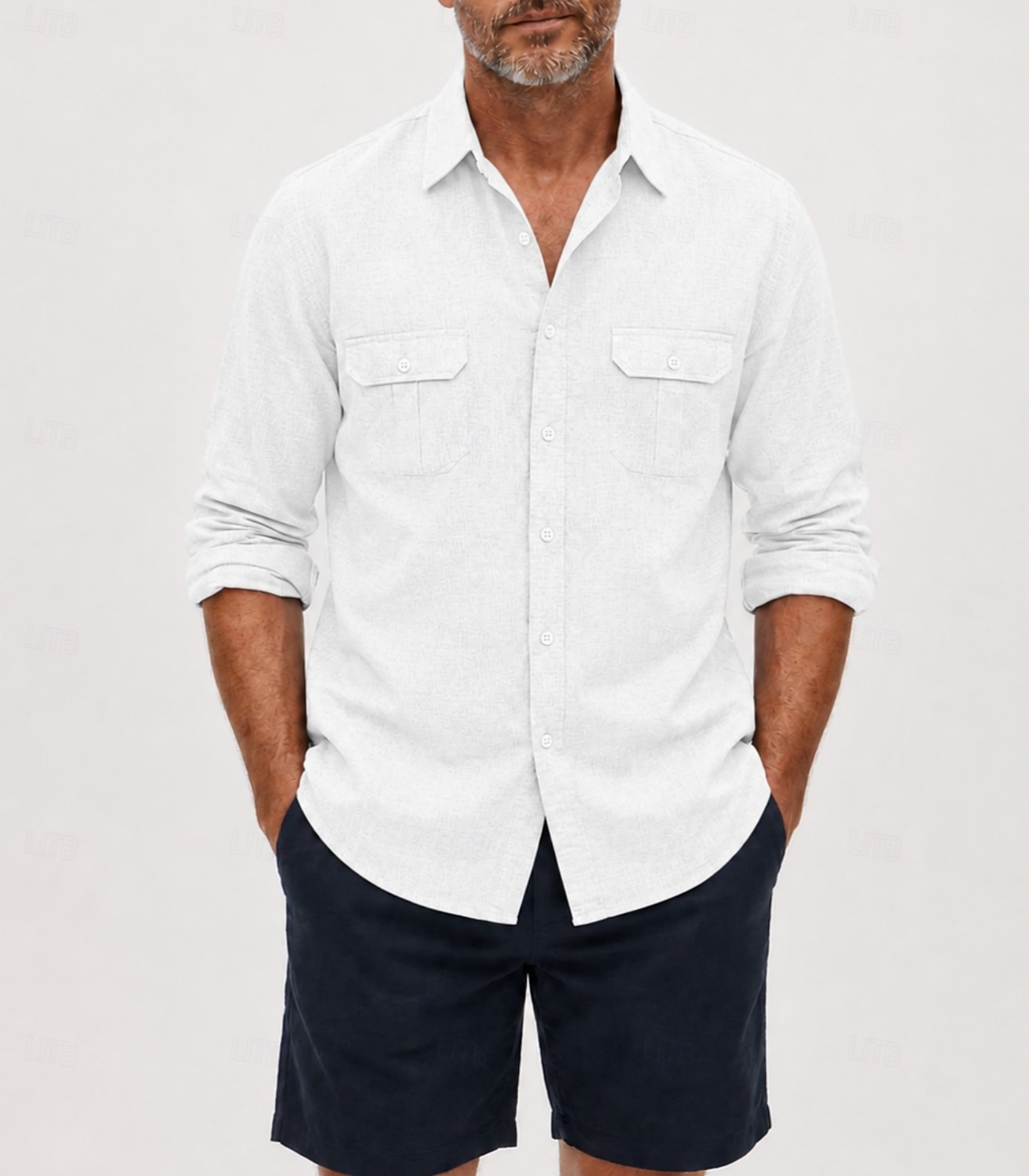 Camisa de lino transpirable para hombre - camisa casual de verano de manga larga - azul, negro, blanco 2026 - $39.99 –P8