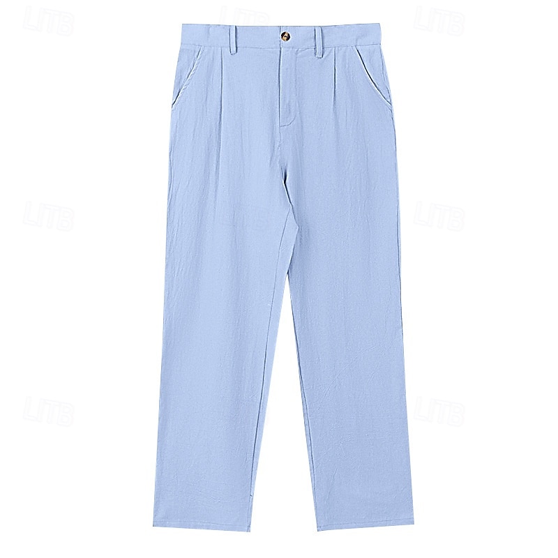 Per uomo Pantaloni di Lino Pantaloni Pantaloni casual Pantaloni Estivi Pieghettato Bottoni Semplice Comodità Traspirante Lunghezza intera Quotidiano Affari Ferie Moda Stile Classico Blu Cachi del 2026 a $28.99 –P6