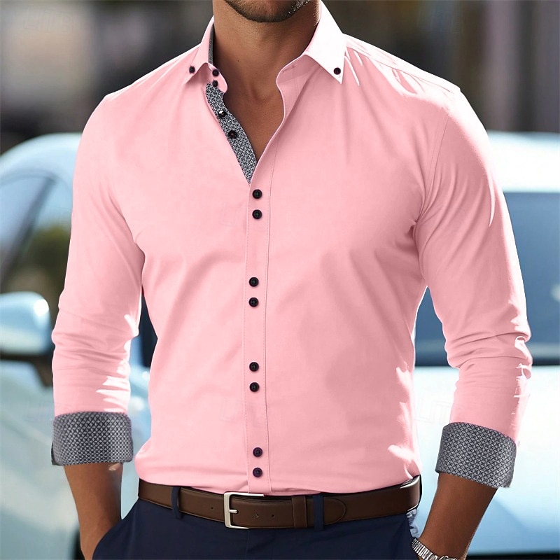 Hombre Camisa para Vestido Camisa con botones Resistente a las arrugas Boda Exterior Bleu Ciel Negro Blanco Rosa Manga Larga Cuello Vuelto Verano Primavera Ropa 2026 - $31.99 –P4