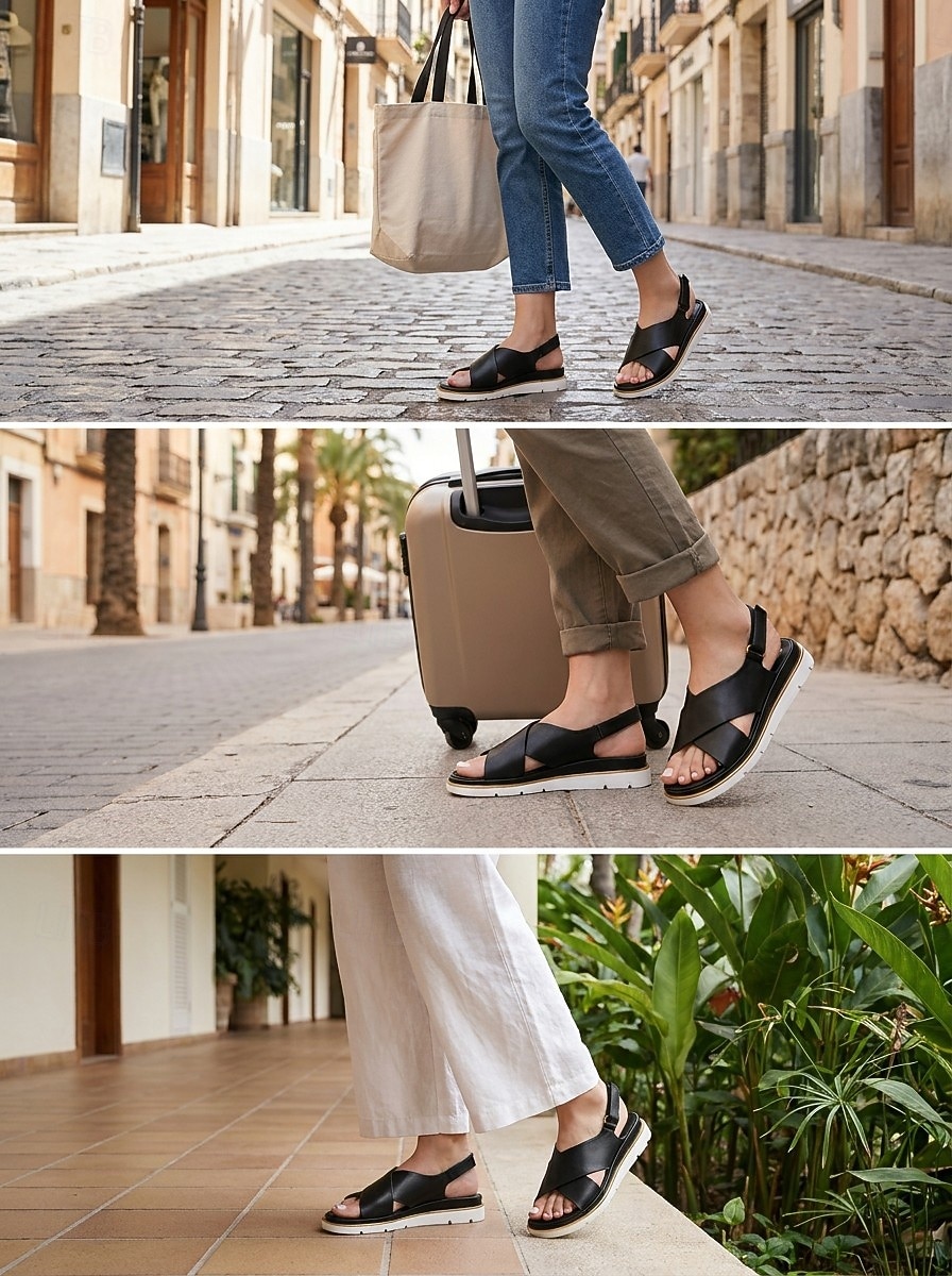 Bequeme, verstellbare Slingback-Sandalen für Damen mit gekreuzten Riemen und Fußgewölbeunterstützung sowie rutschfester Sohle für den Alltag und auf Reisen. 2026 - $34.99 –P1