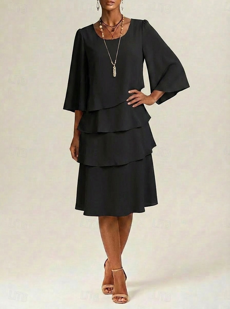 Women's Midi Dress Chiffon Dress Cocktail Dress Wedding Guest Dress Elegant Fashion Modern Daily Outdoor Vacation Regular Fit Plain Long Sleeve Crew Neck Black Pink Navy Blue Apricot Summer Spring 2026 - $28.99 –P11