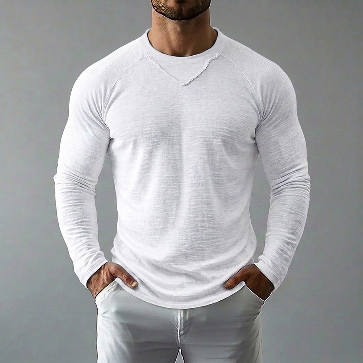 Homens Camiseta de linho Manga Longa Gola Redonda Primavera Verão Verão Primavera Côr Sólida Tecido Vintage Boêmio Casual Transparente Borda Crua Casual Férias Rua Preto Branco Azul Claro Top Tee de 2026 por $20.99 –P5