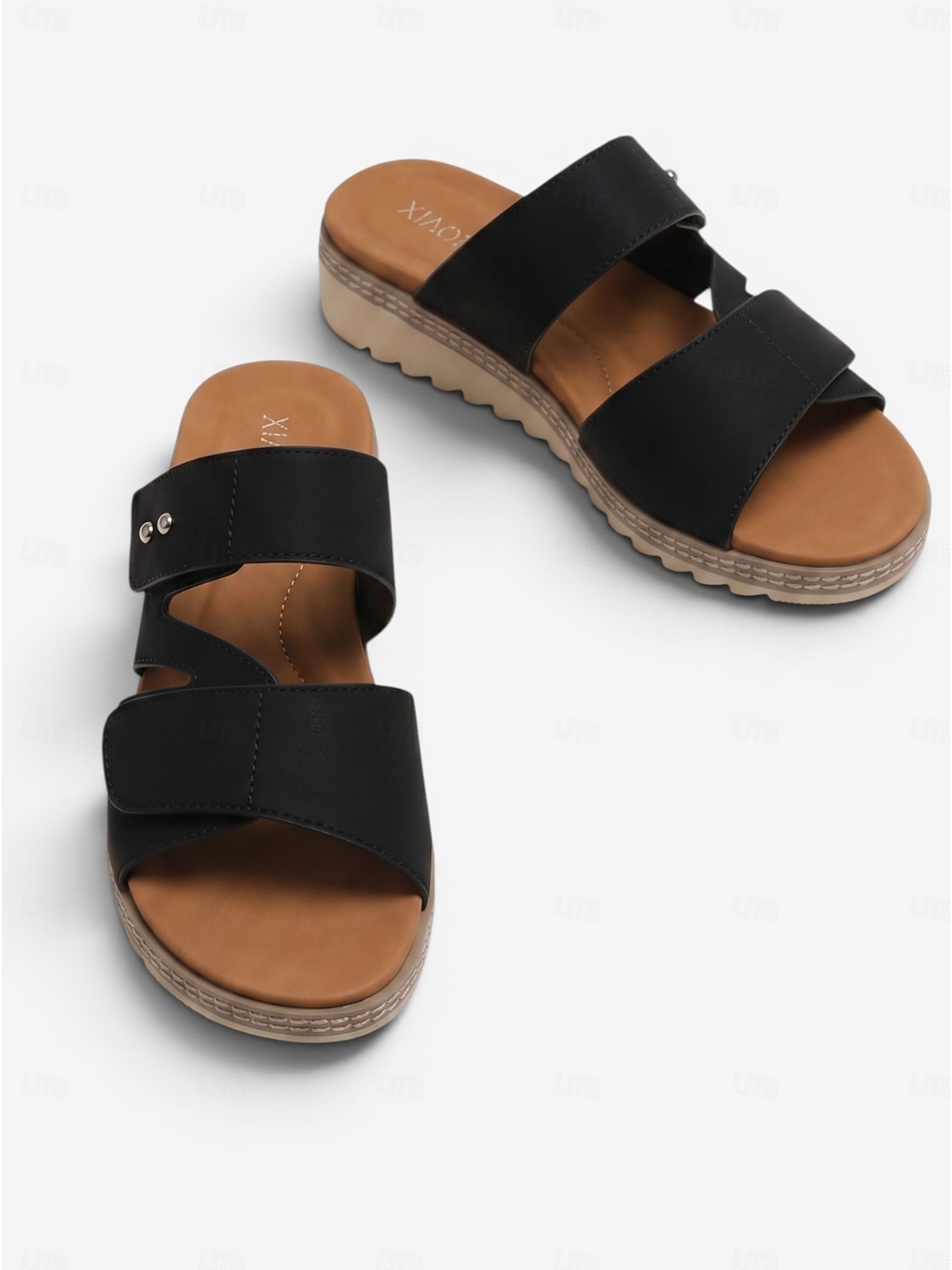 Sandalias negras cómodas para mujer con soporte para el arco del pie - correa ajustable en ancho. Sandalias cómodas para todo el día con suela antideslizante para caminar y viajar. &ropa informal 2026 - $34.99 –P2